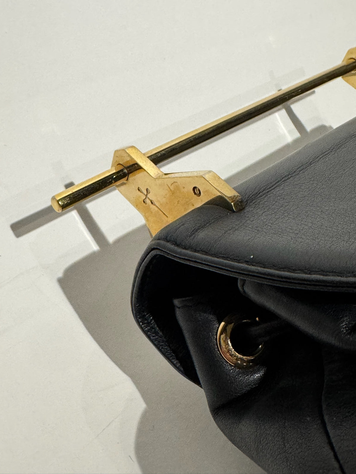 M2malletier Black Leather Briefcase Gold Handle Design Backpack