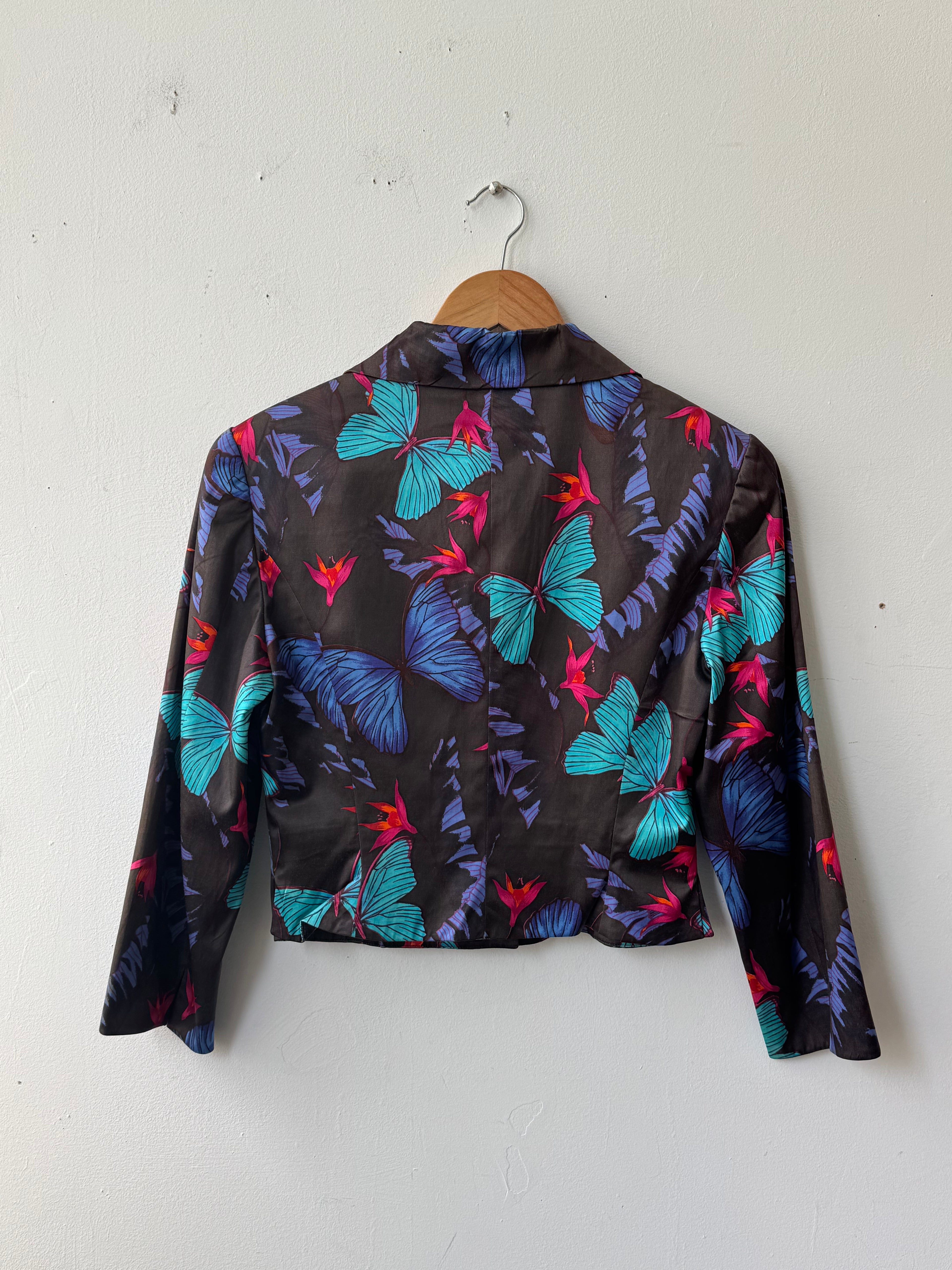 Kenzo Jungle Butterfly Floral Cropped Slim Blazer