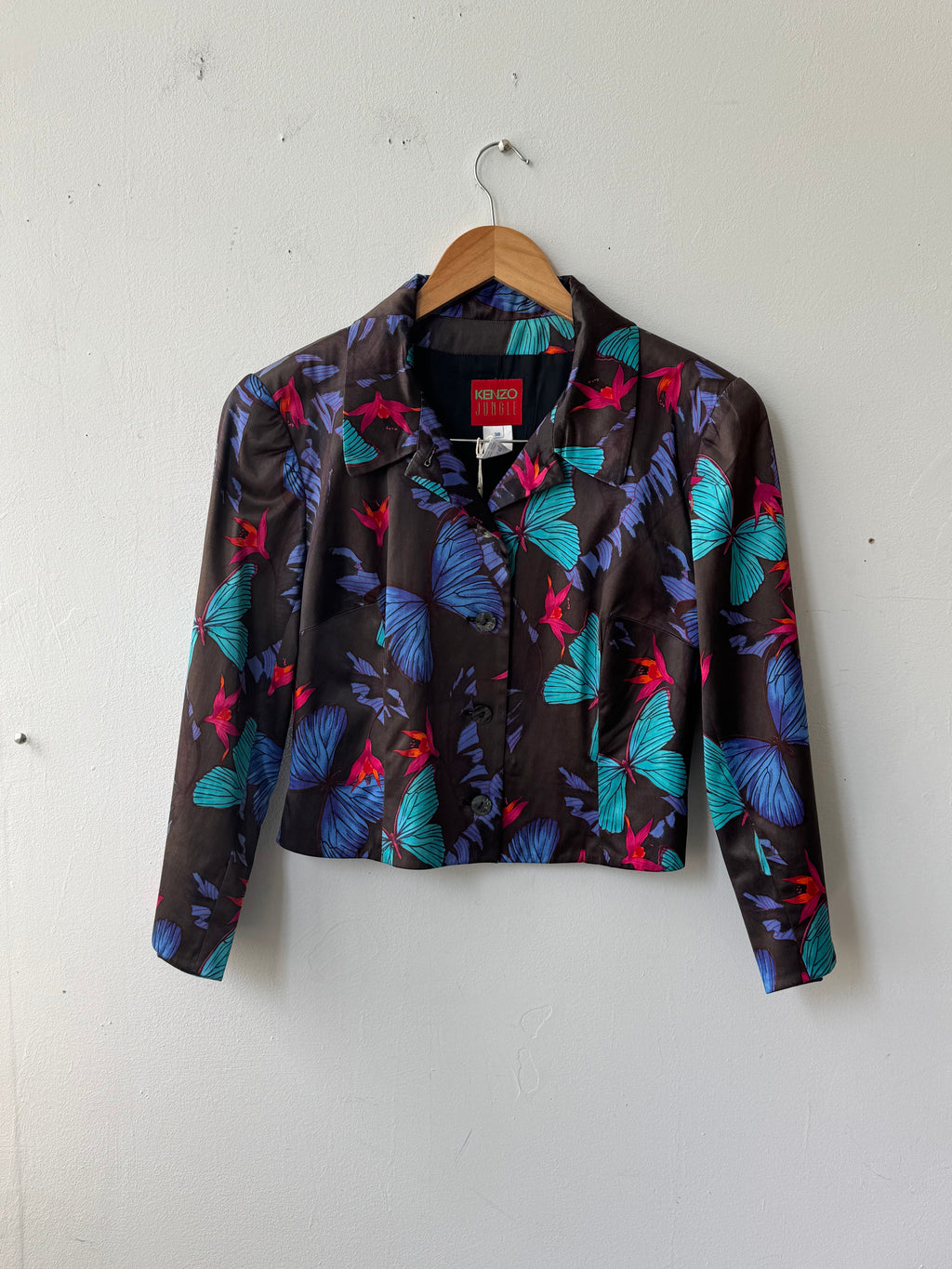 Kenzo Jungle Butterfly Floral Cropped Slim Blazer