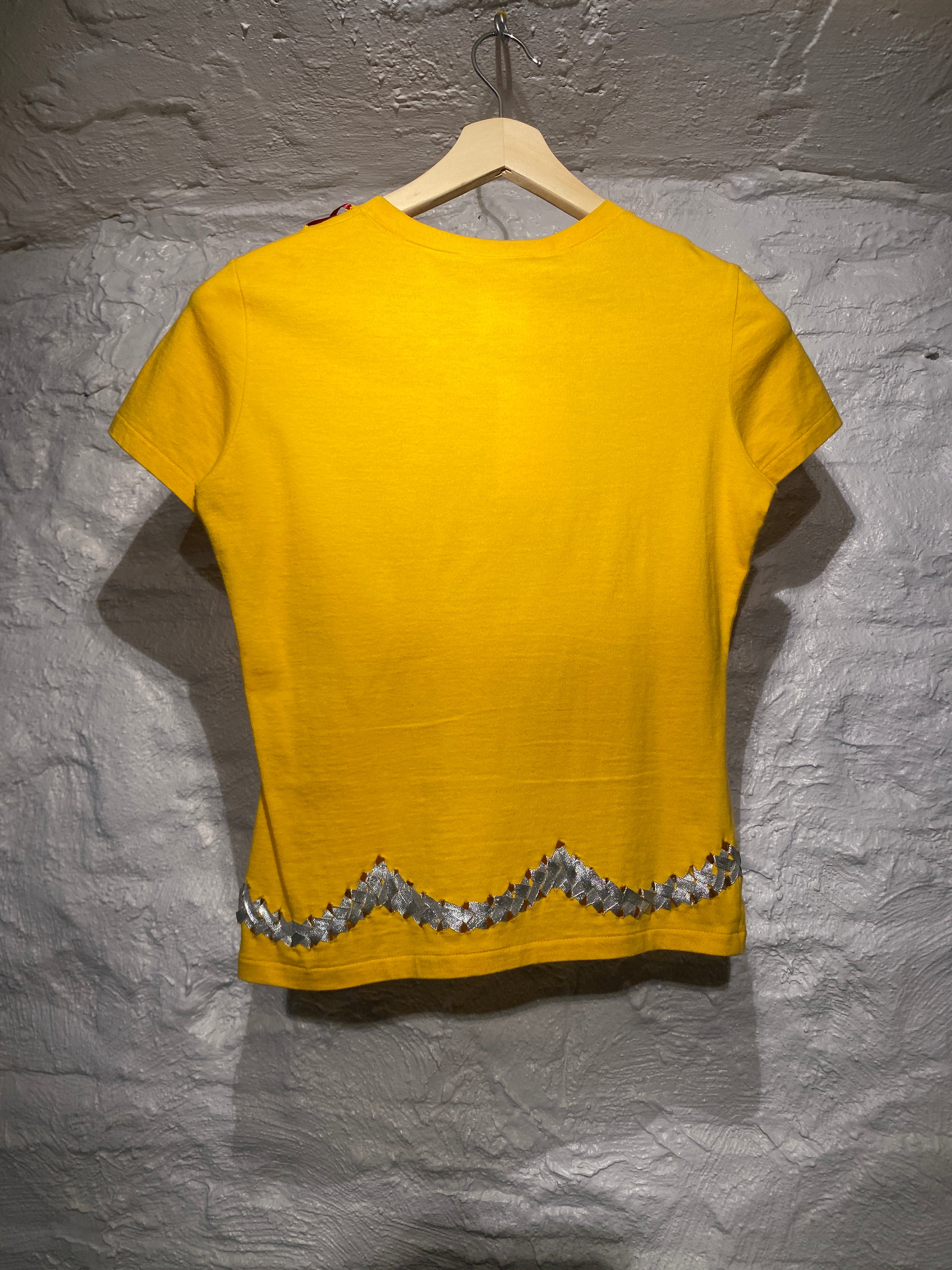 Christian Dior 2000s Corset Silver Laced Out Yellow T-shirt