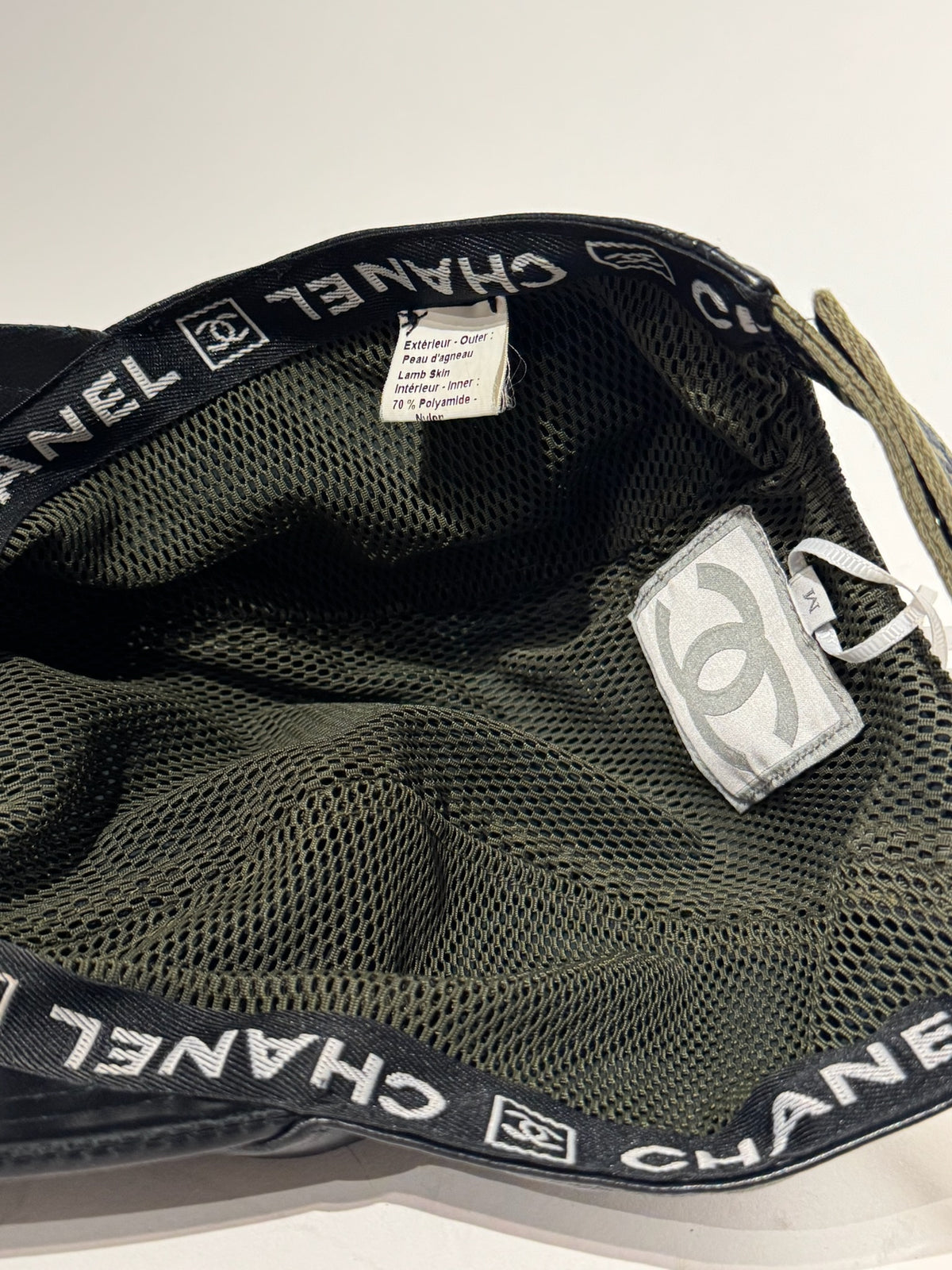 Chanel Black with Gold Yellow Logo Lambskin Hat