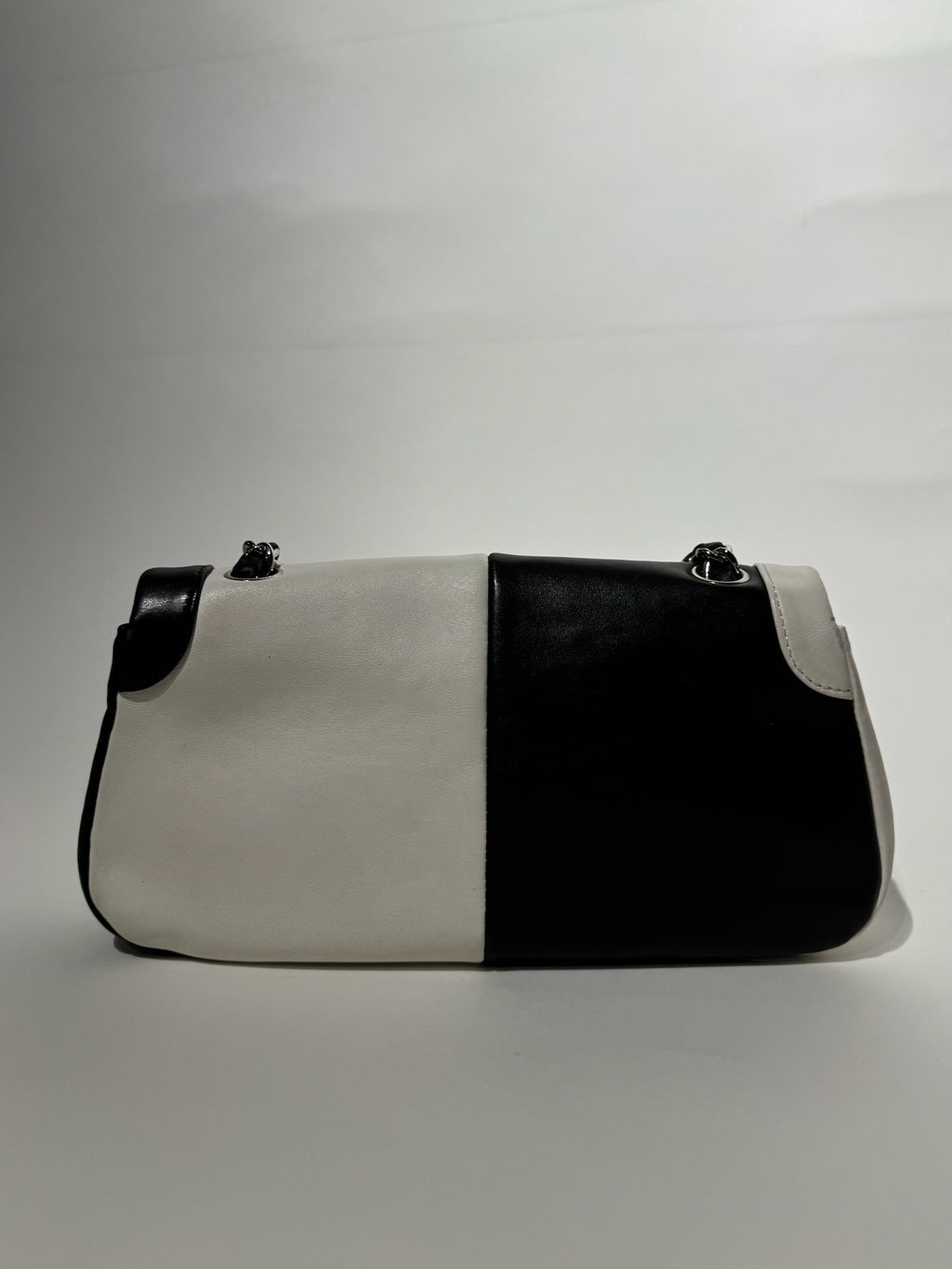 Chanel Black and White Leather Chain Shoulder Bag