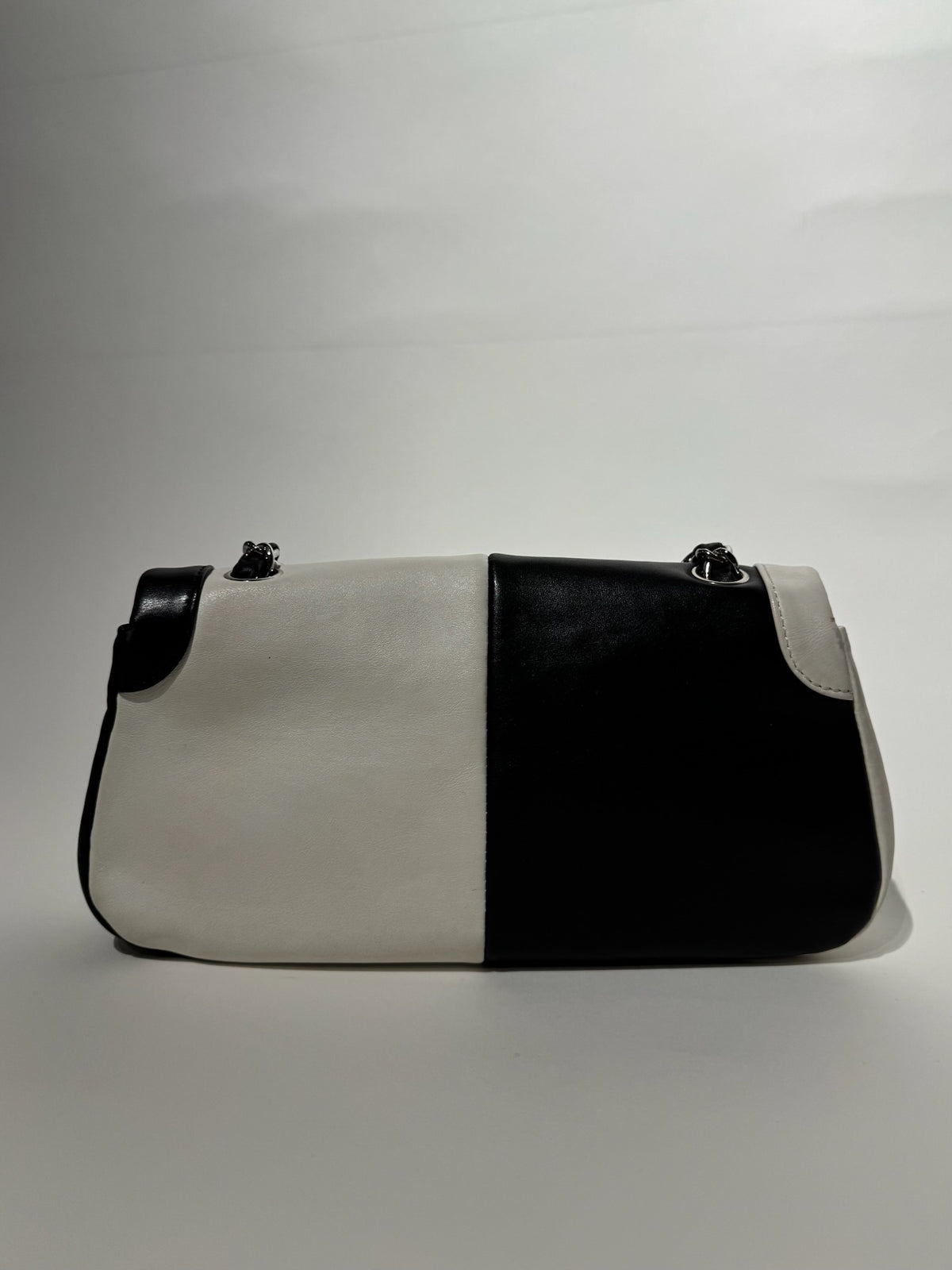 Chanel Black and White Leather Chain Shoulder Bag