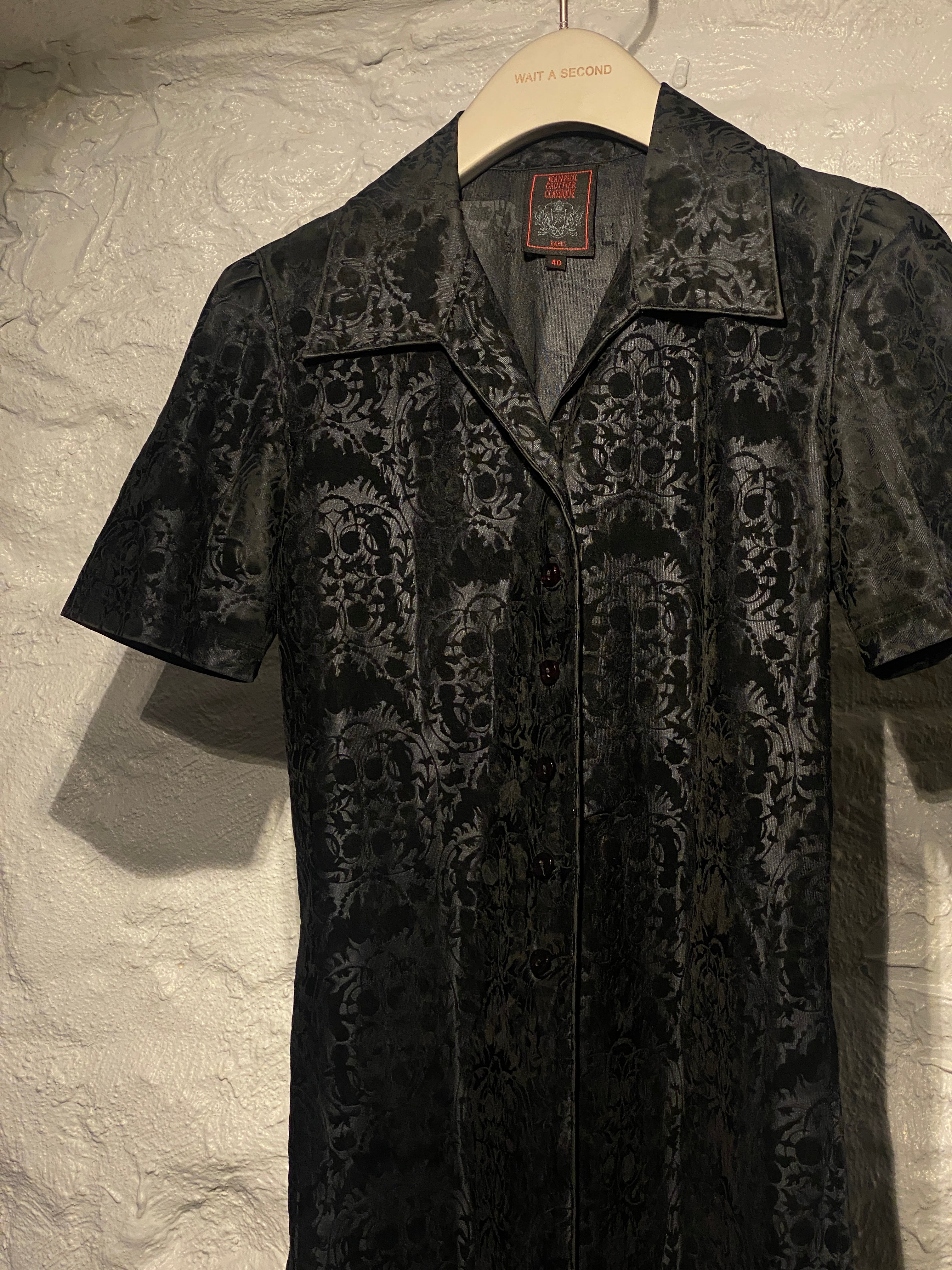 Jean Paul Gaultier Black Jacquard Flower Buttons down Shirt Dress