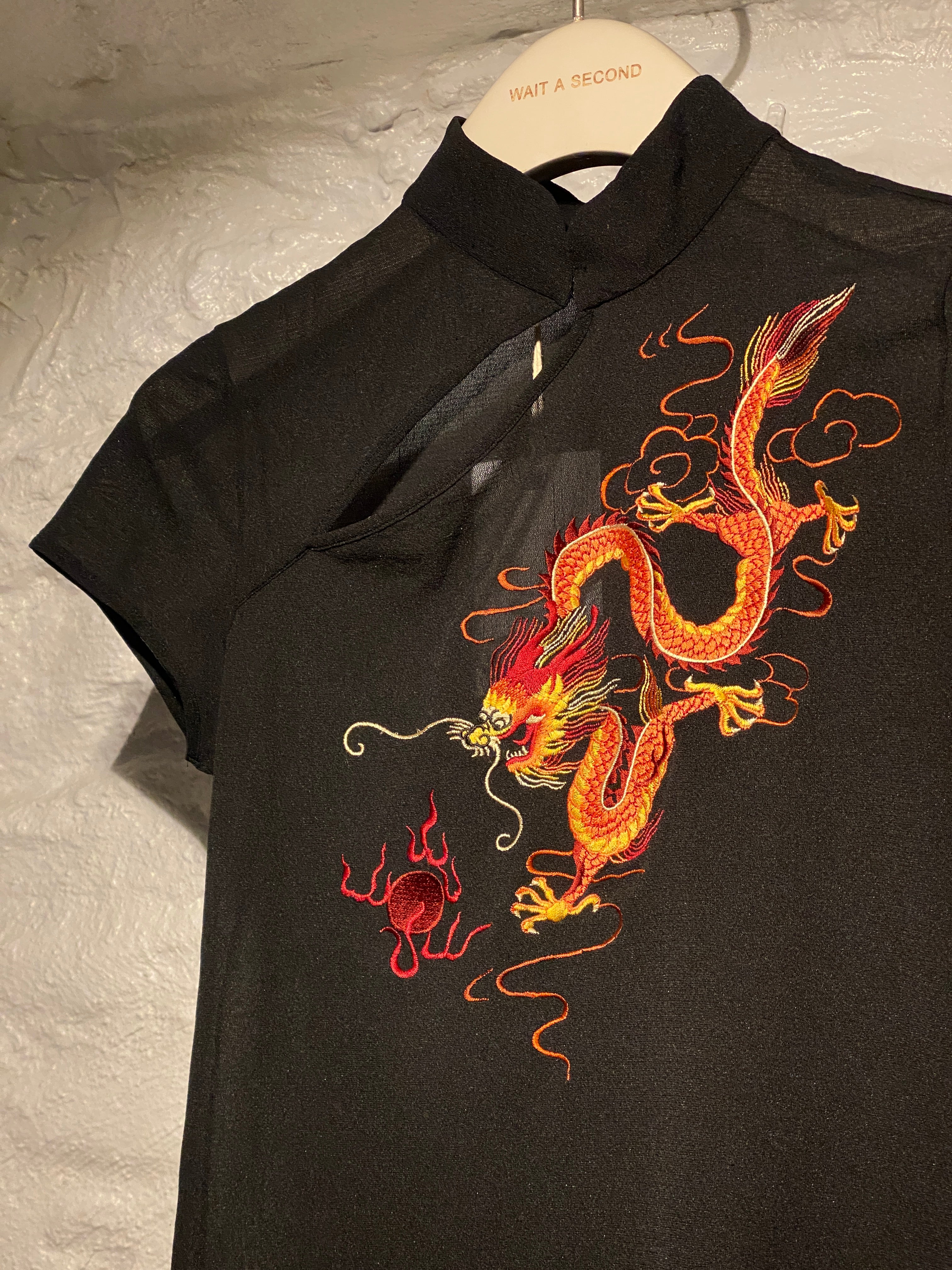 Vivienne Tam Black Dragon Sheer Chinese Collar Top