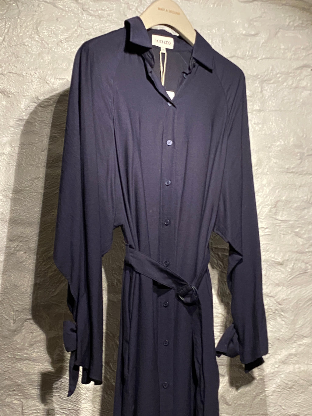 Kenzo Dark Navy Black Button-Down Shirt Dress with Belt