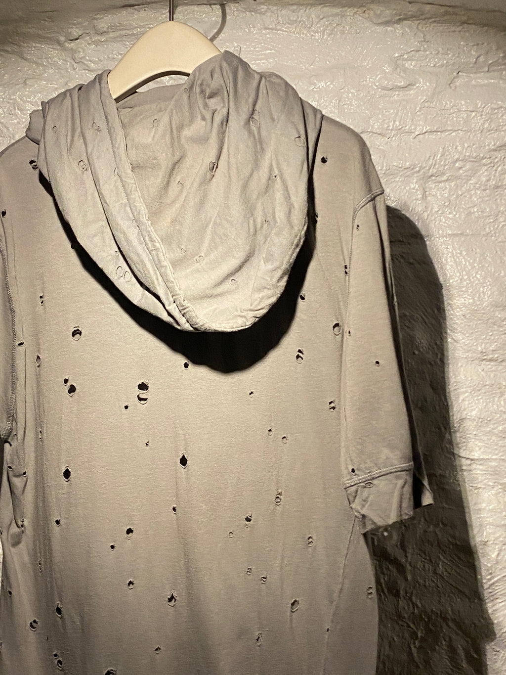 Ann Demeulemeester Gray Oversized Cut-Out Distressed Short-Sleeve Hoodie