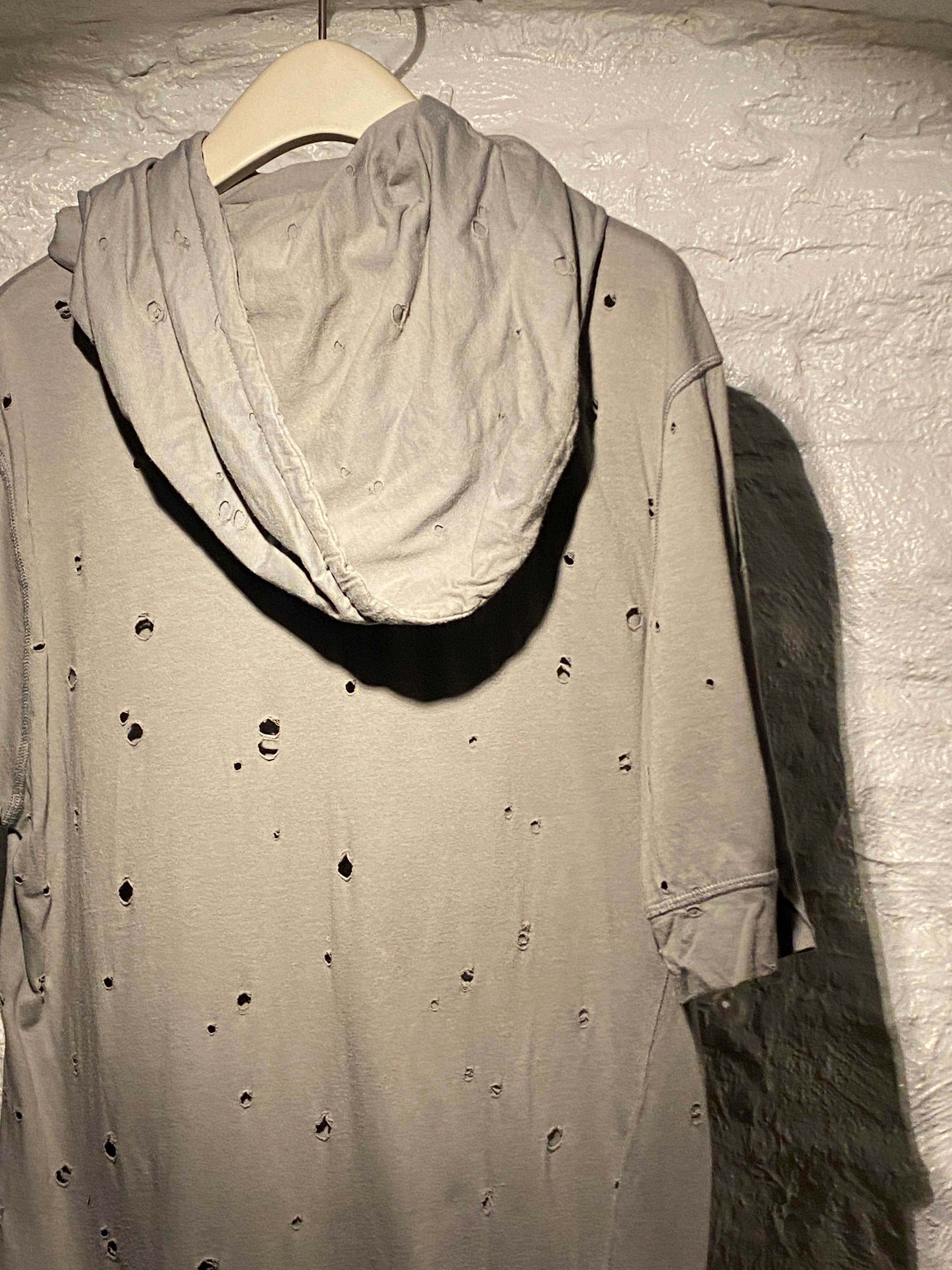 Ann Demeulemeester Gray Oversized Cut-Out Distressed Short-Sleeve Hoodie