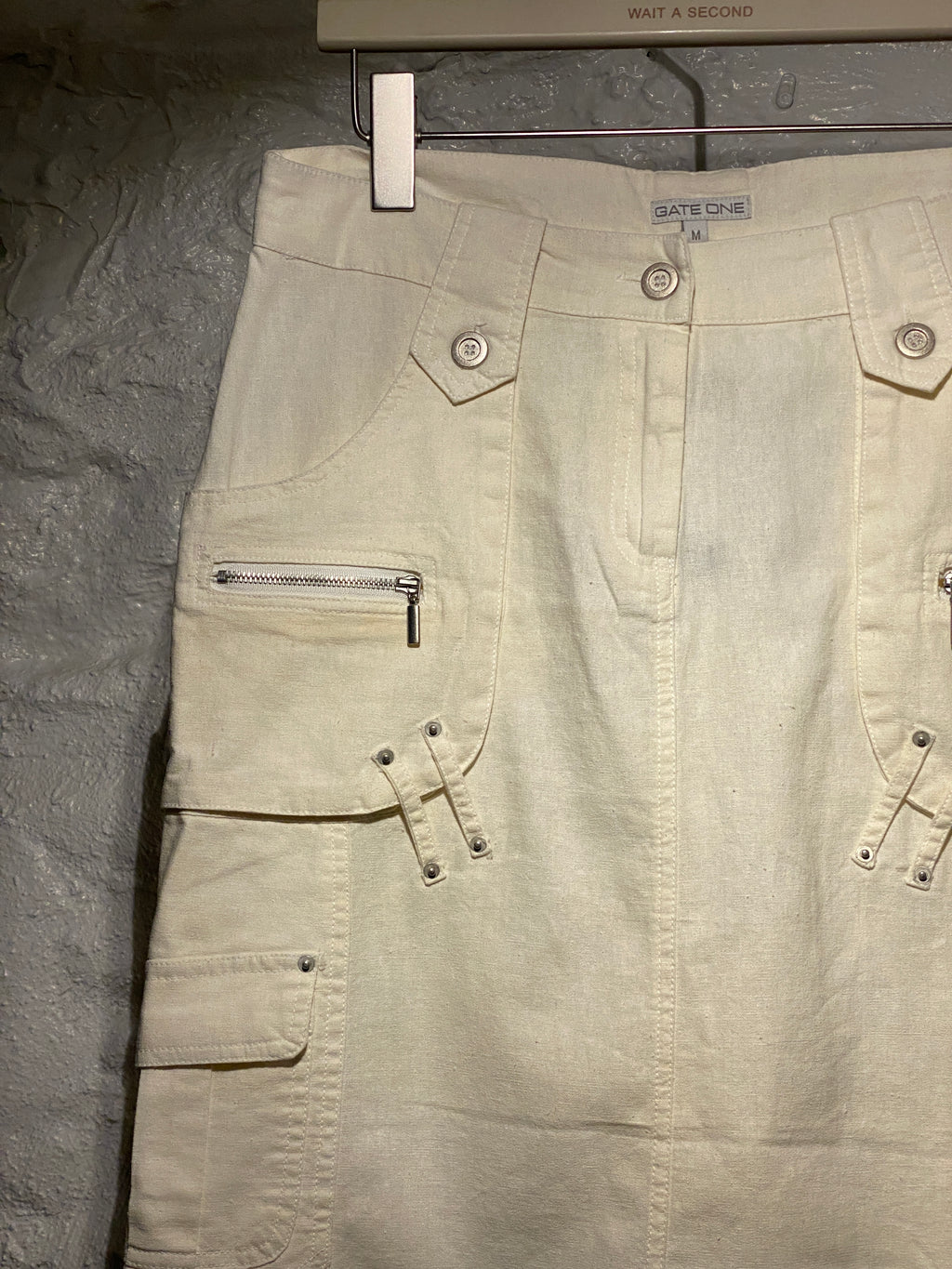 Gate One White Linen Cotton Blend Pockets Midi Skirt
