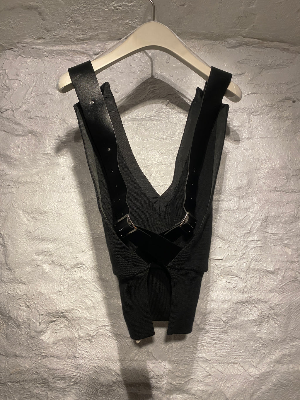 Noir Kei Ninomiya Black Leather Strap Cross Back Vest Top