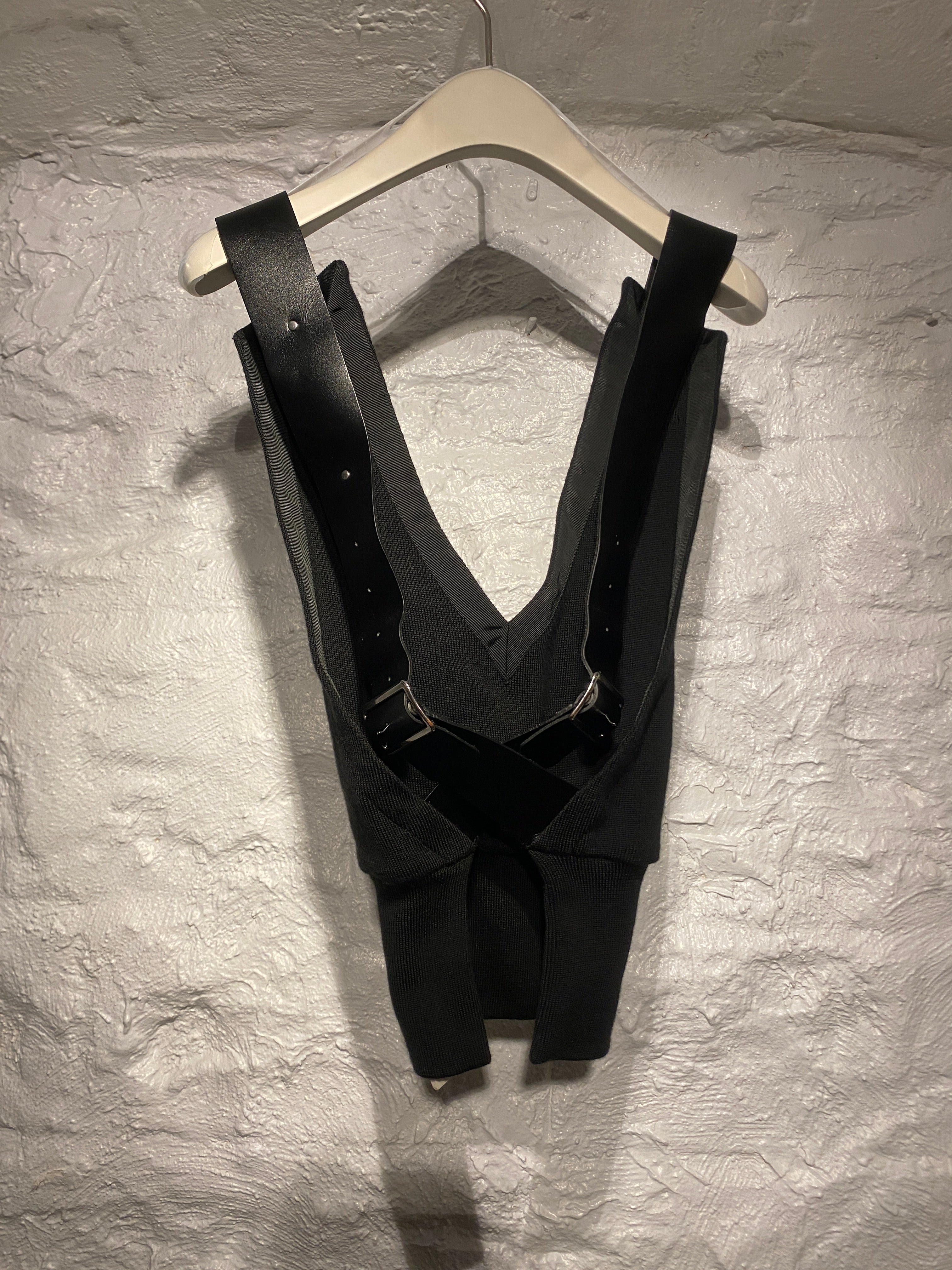 Noir Kei Ninomiya Black Leather Strap Cross Back Vest Top