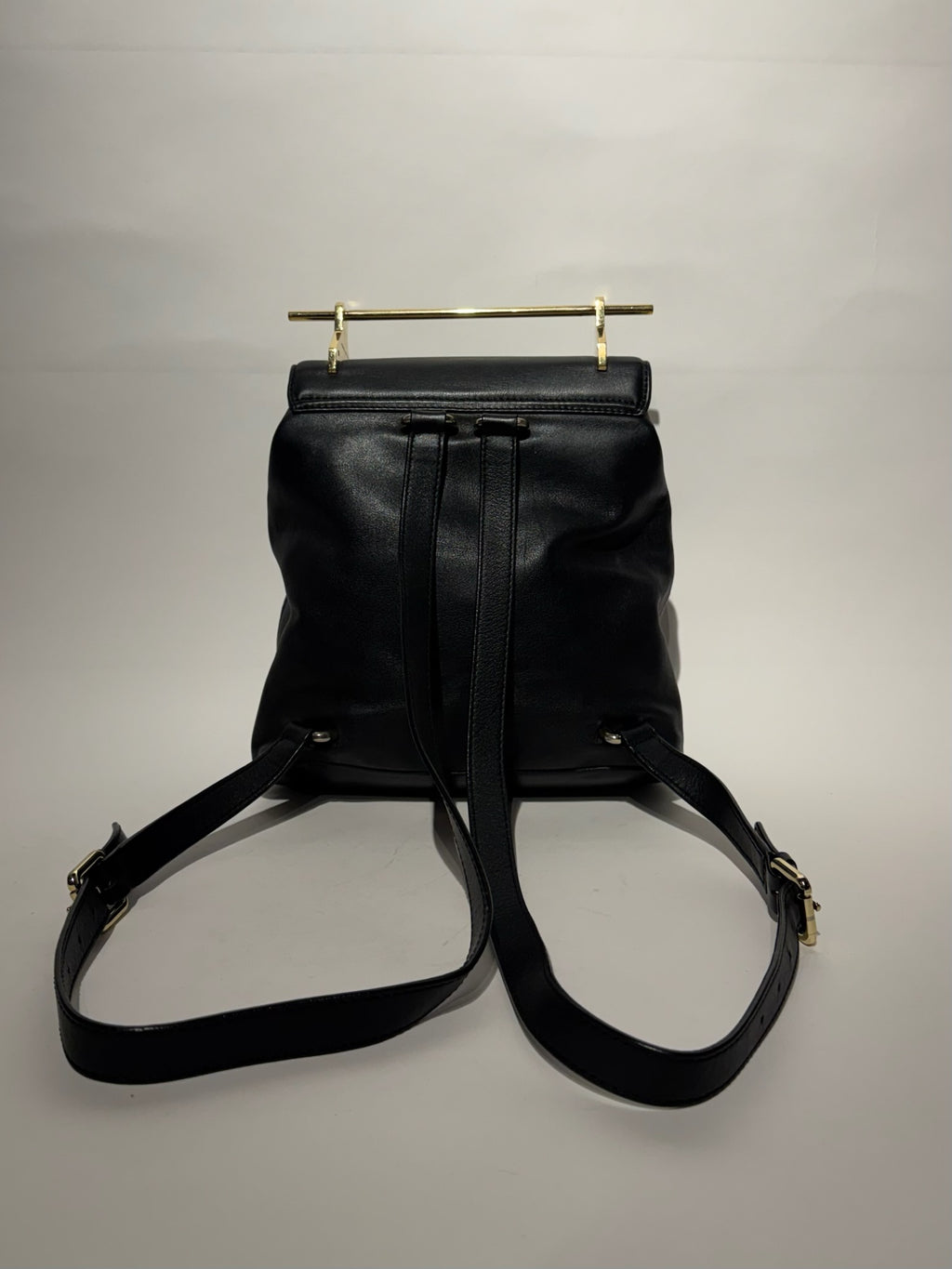 M2malletier Black Leather Briefcase Gold Handle Design Backpack