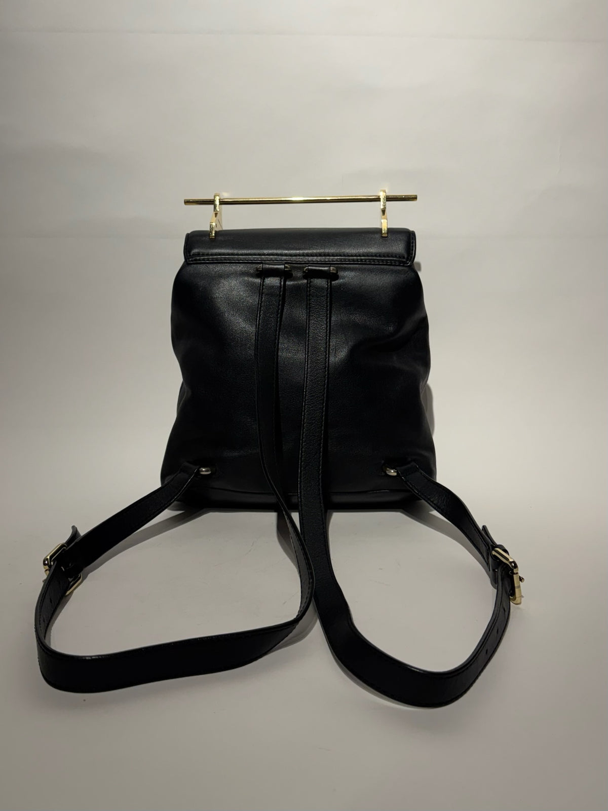 M2malletier Black Leather Briefcase Gold Handle Design Backpack