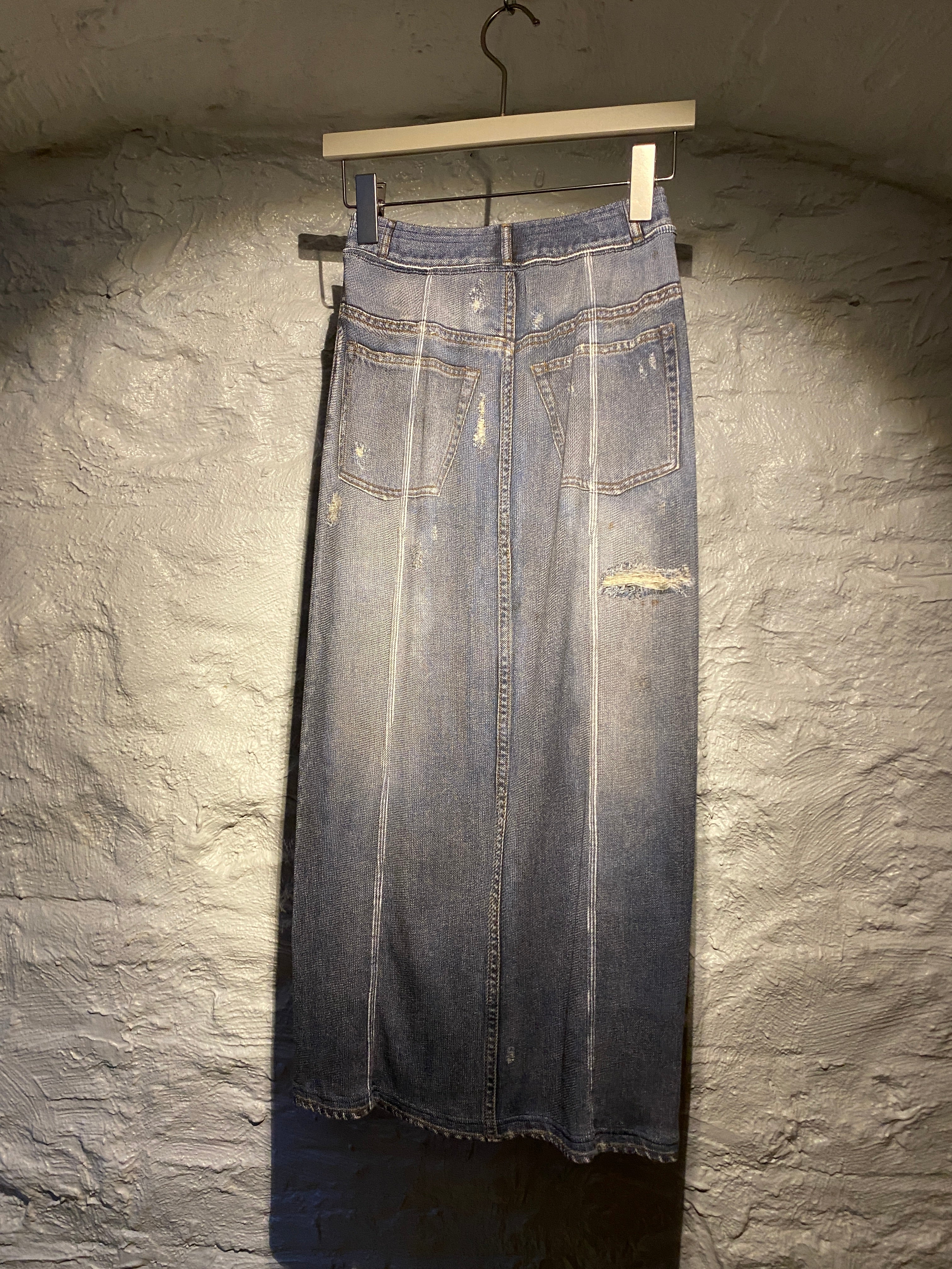 Acne Studios Faux Denim Print Cotton Long Skirt