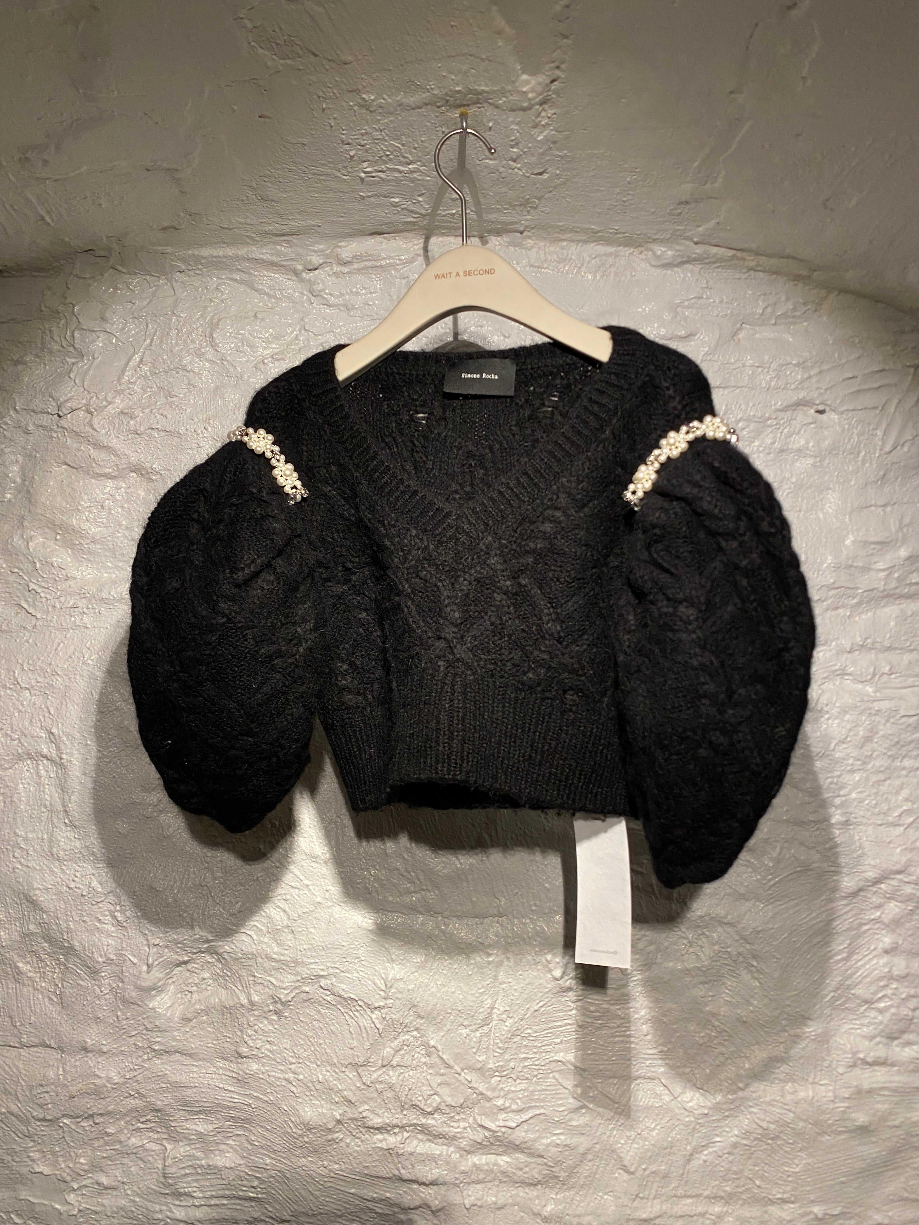Simone Rocha Black Alpaca Blend Pearl-Embellished Knit Top