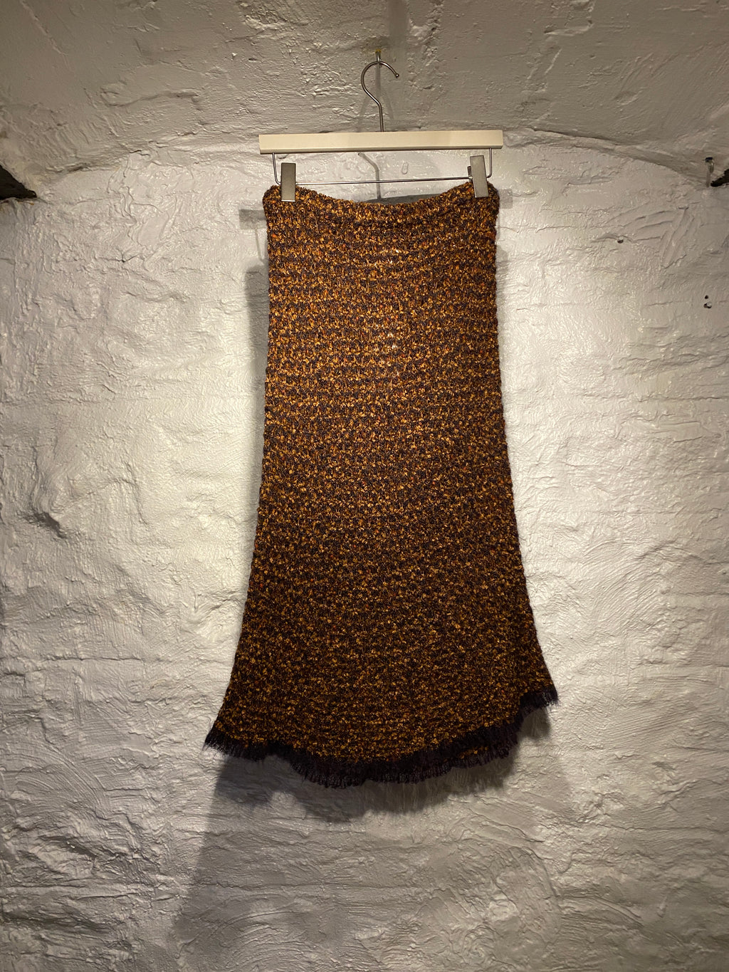 Chanel Brown Yellow Knitted Midi Skirt