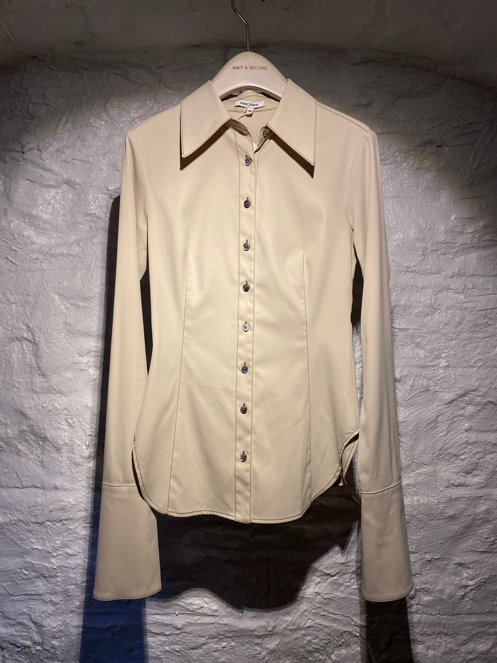 Priscavera Beige Bold Cuffs Long-Sleeve Button Shirt