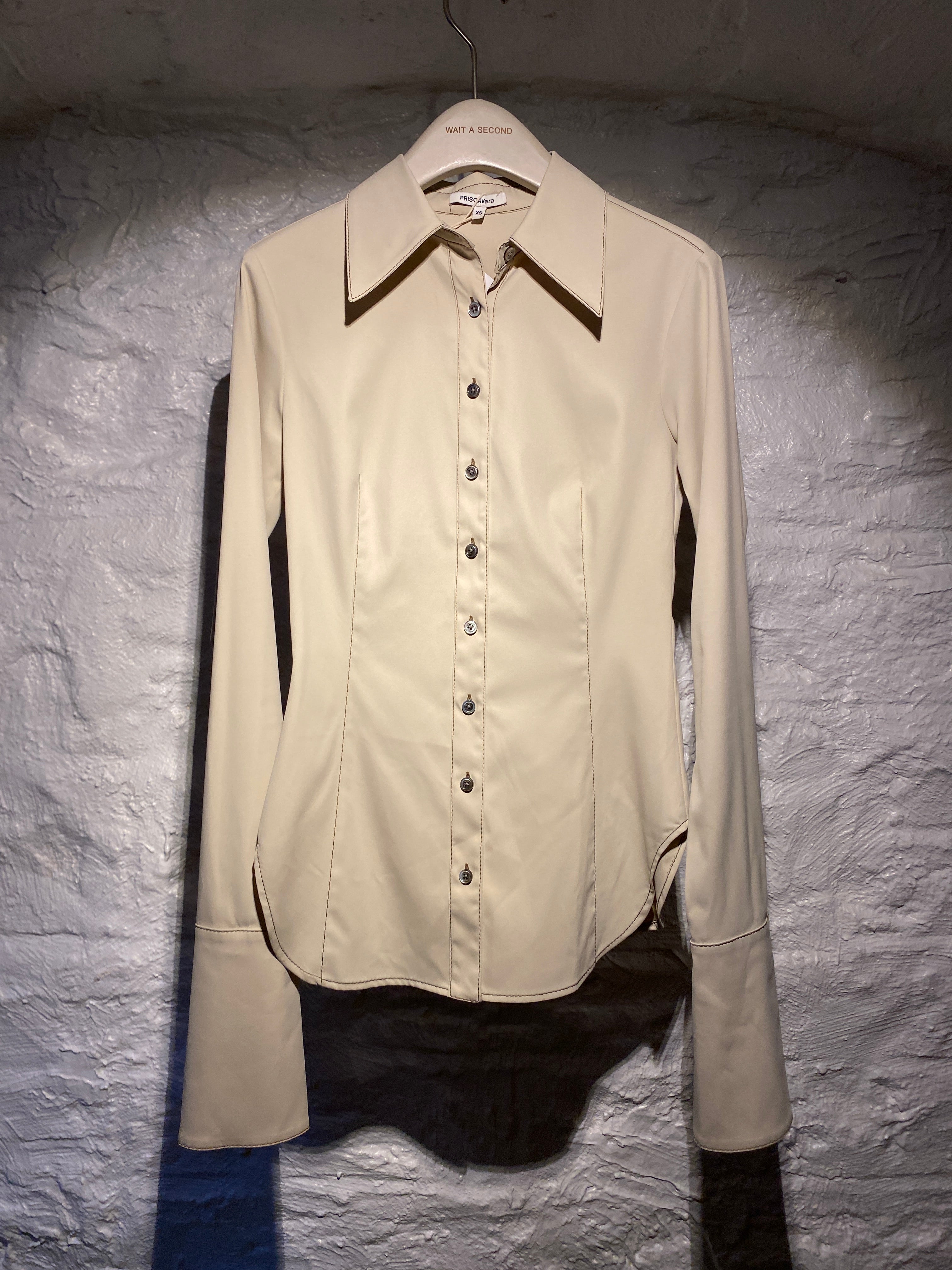 Priscavera Beige Bold Cuffs Long-Sleeve Button Shirt