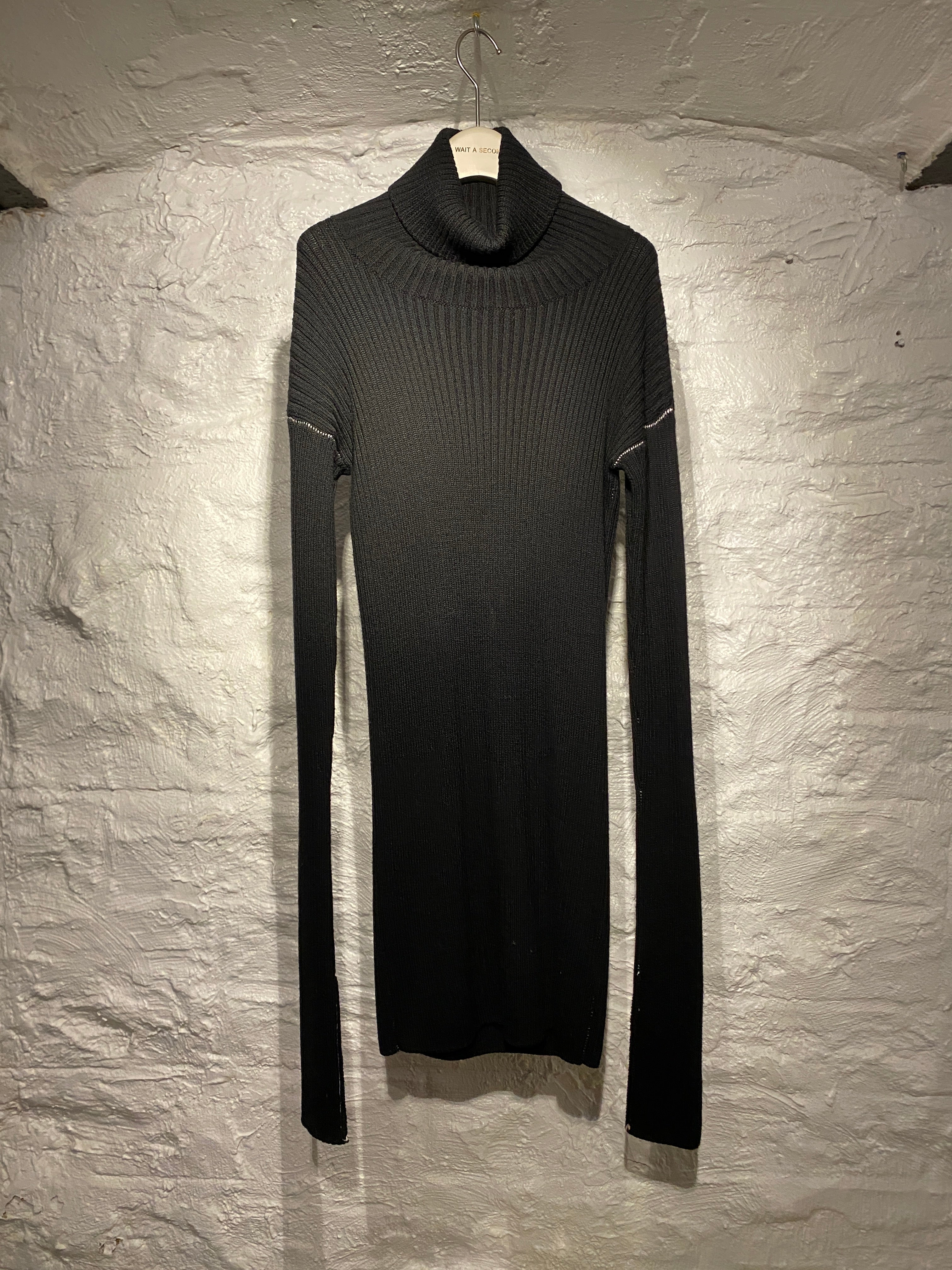 MM6 Maison Margiela Black Knitted Turtleneck Extra Long Sleeve Dress