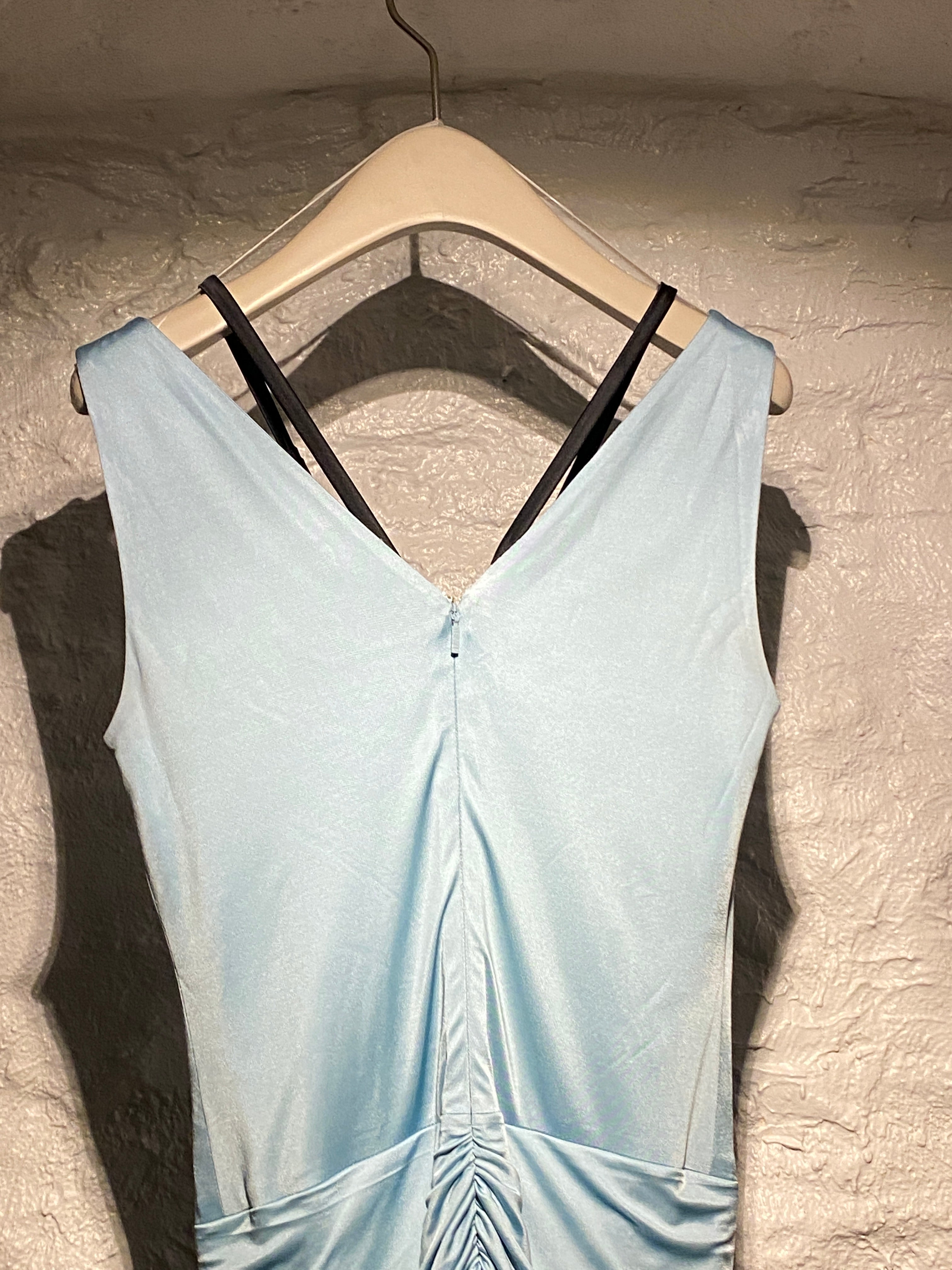Versace Baby Blue Sleeveless Mini Dress with Leather strap