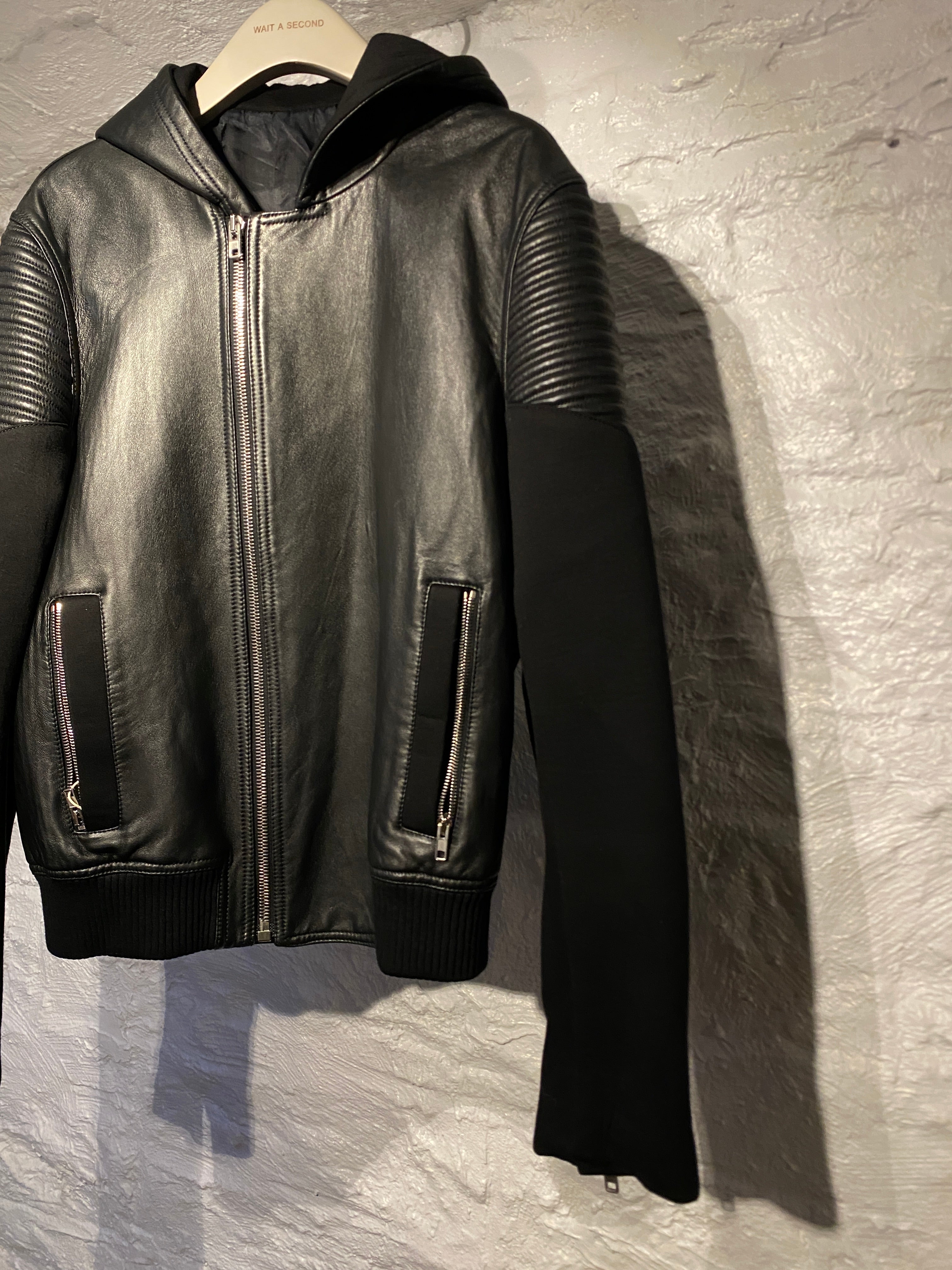 Givenchy Black Leather Hooded Neoprene Biker Jacket