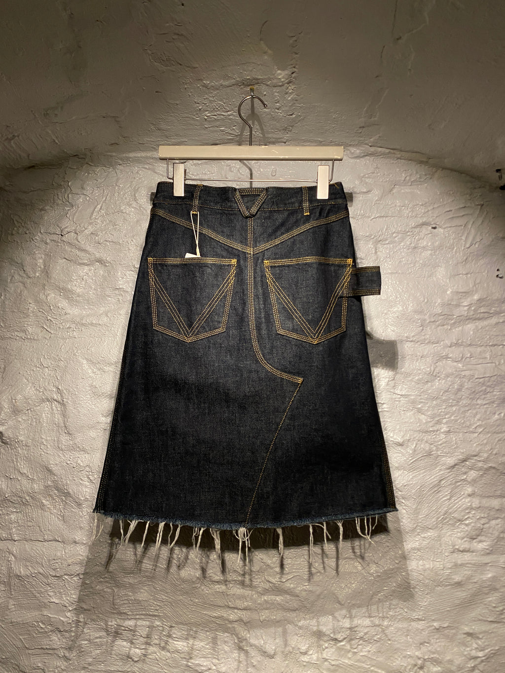 Bottega Veneta Dark Blue Raw Edges Denim Midi Skirt