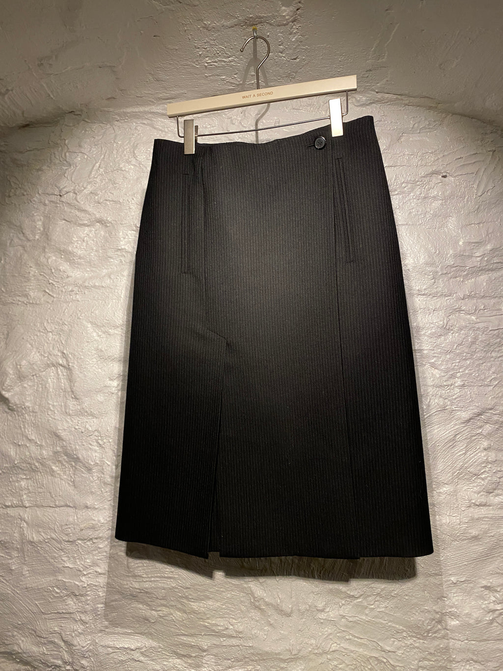 Prada Black Stripe Tailoring Wrap Mid Skirt