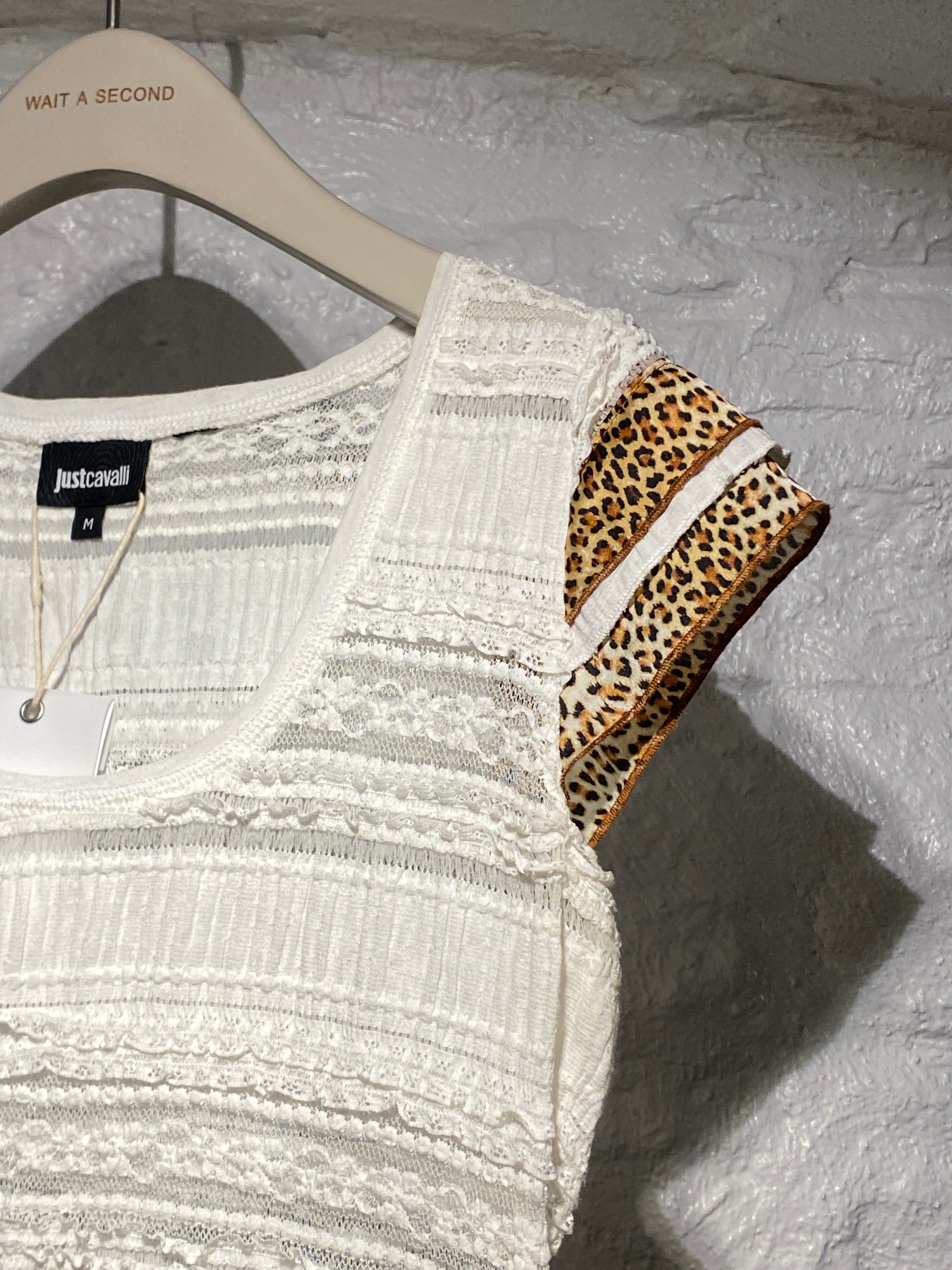 Just Cavalli White Lace Leopard Panelled Top