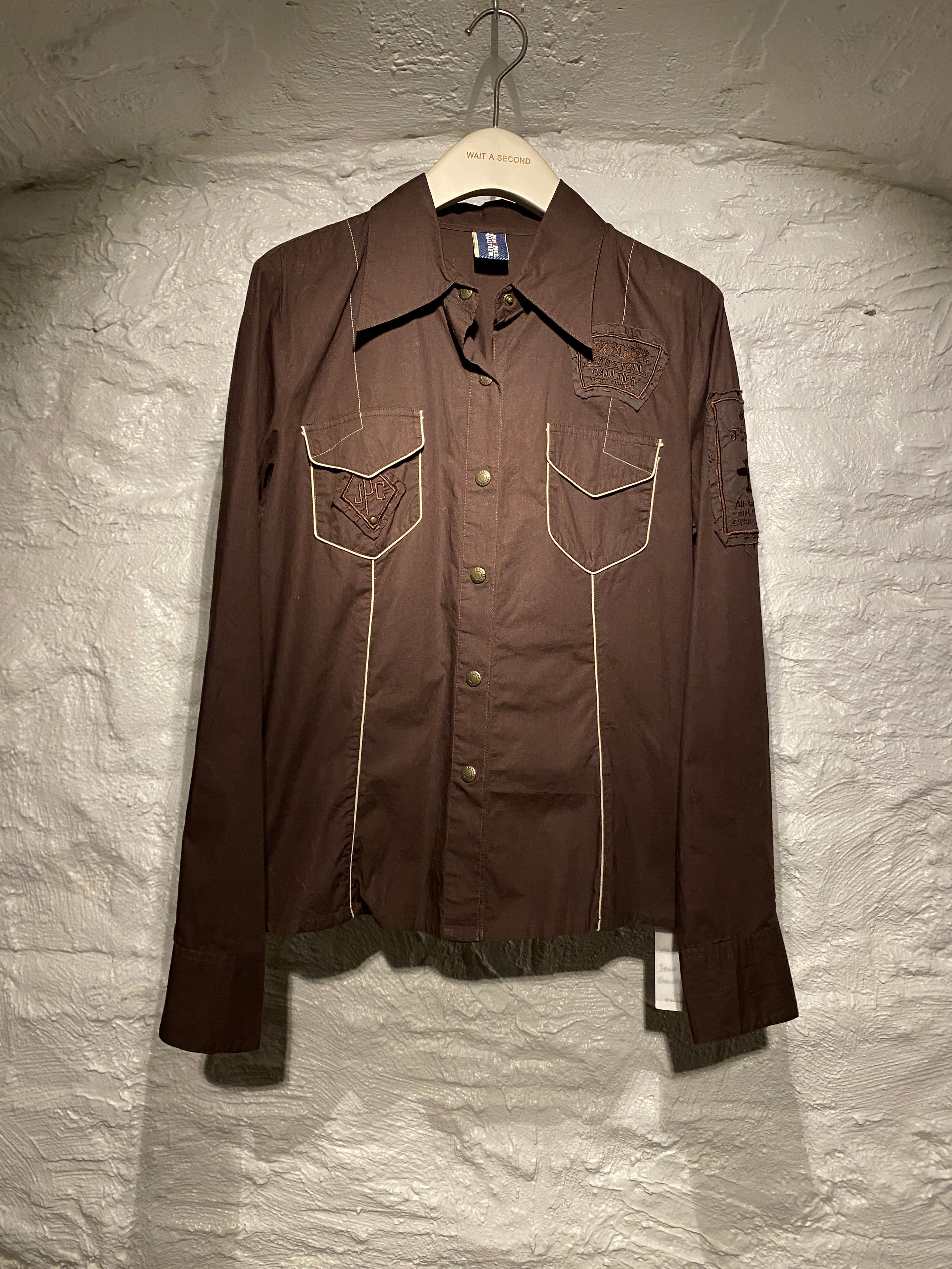 Jean Paul Gaultier Brown Patches White Outlined Long-Sleeve Shirt