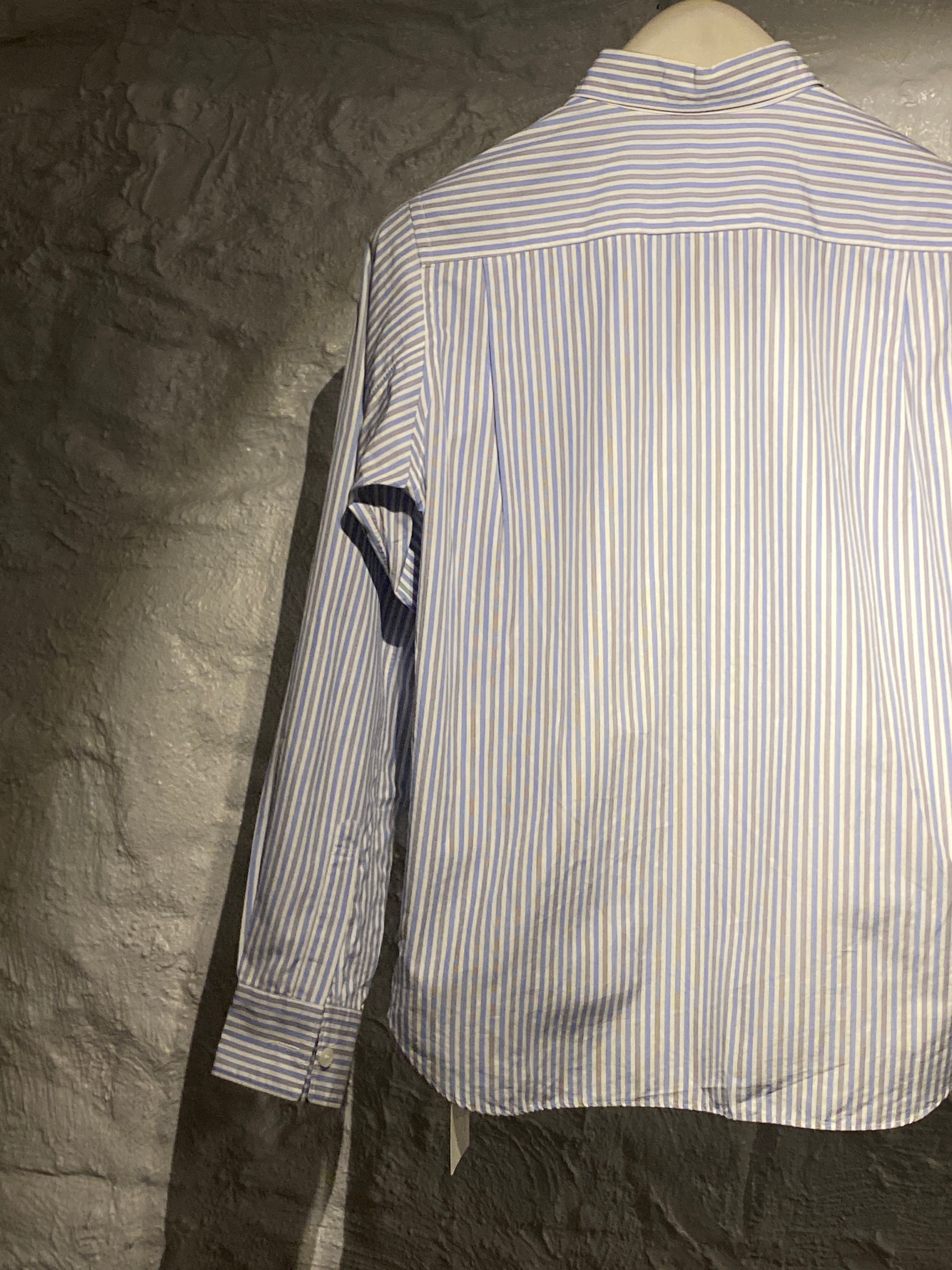 Comme des Garçons Blue White and Black Vertical Striped Long-Sleeve Shirt