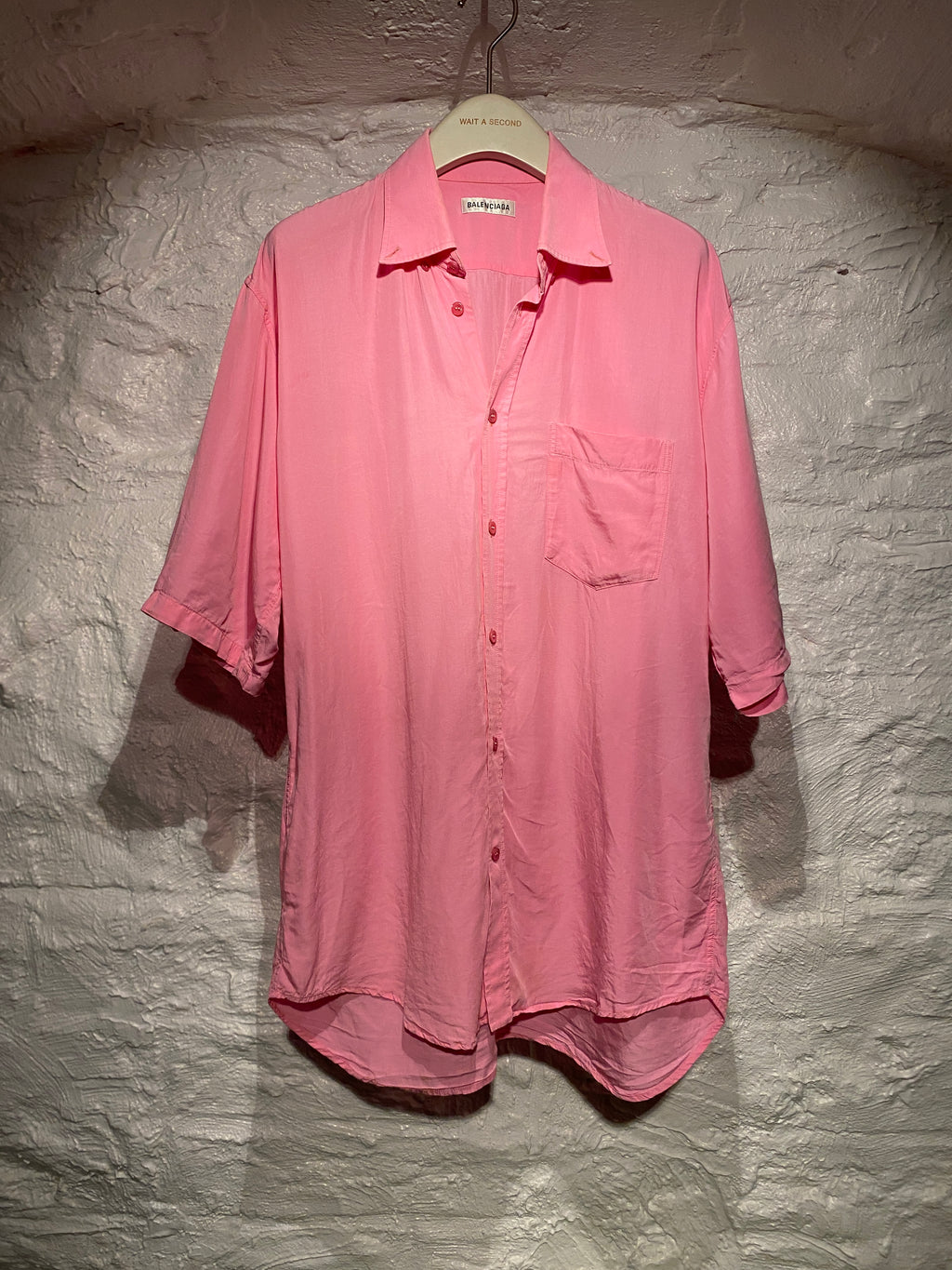 Balenciaga Pink Logo Back Button-Up Short-Sleeve Shirt