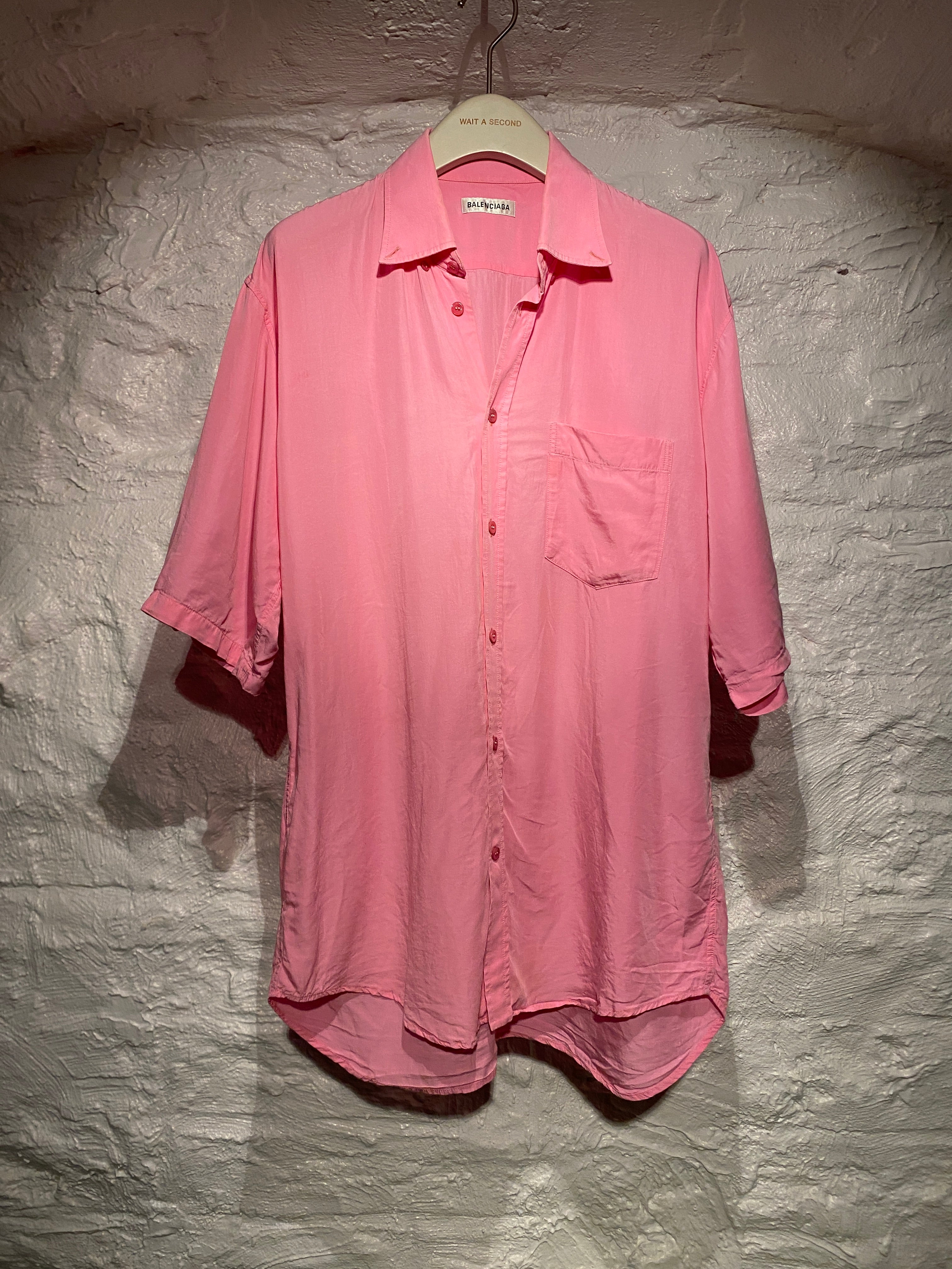 Balenciaga Pink Logo Back Button-Up Short-Sleeve Shirt
