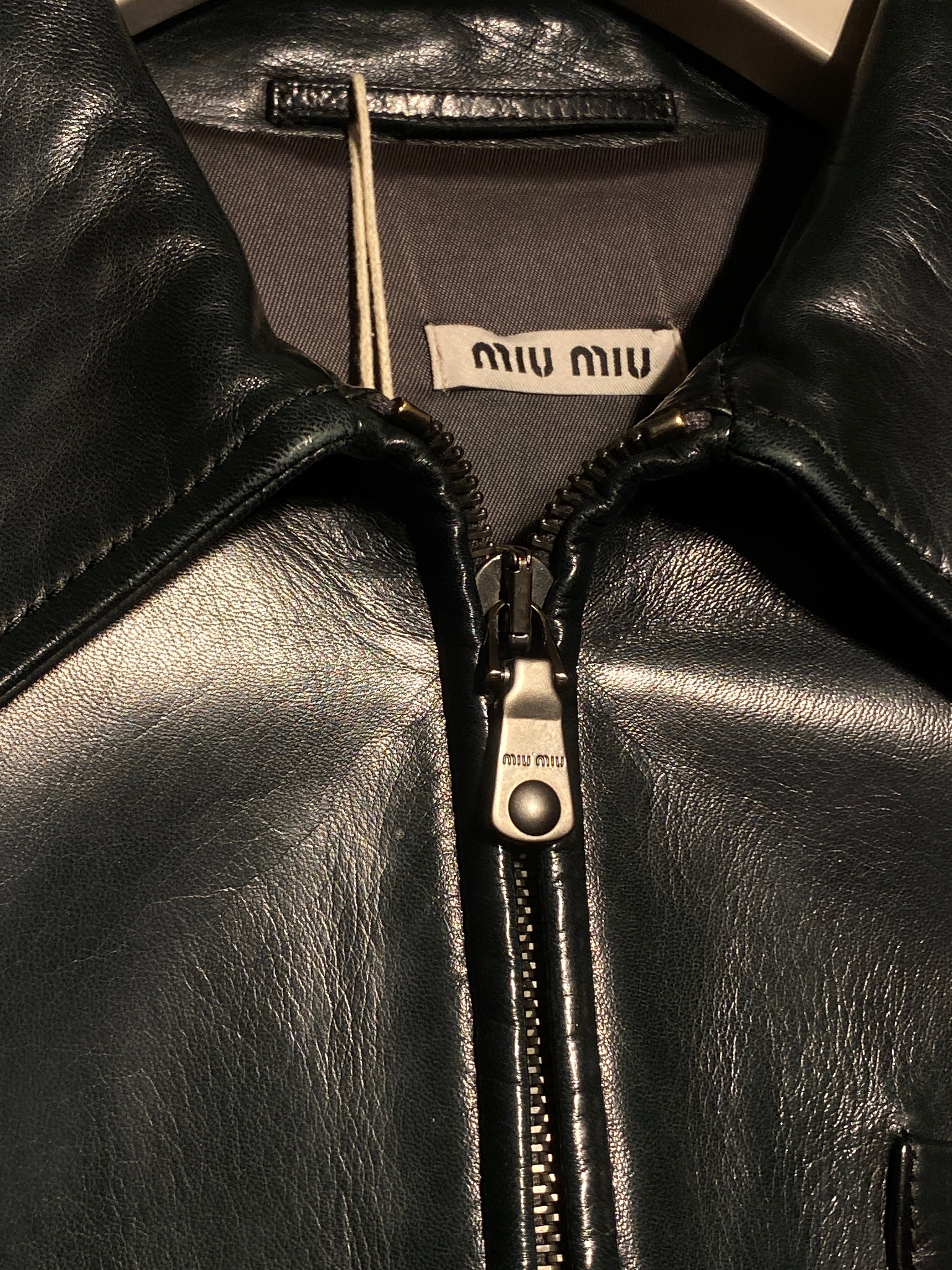 Miu Miu Forest Green Lambskin Soft Leather Slim Jacket