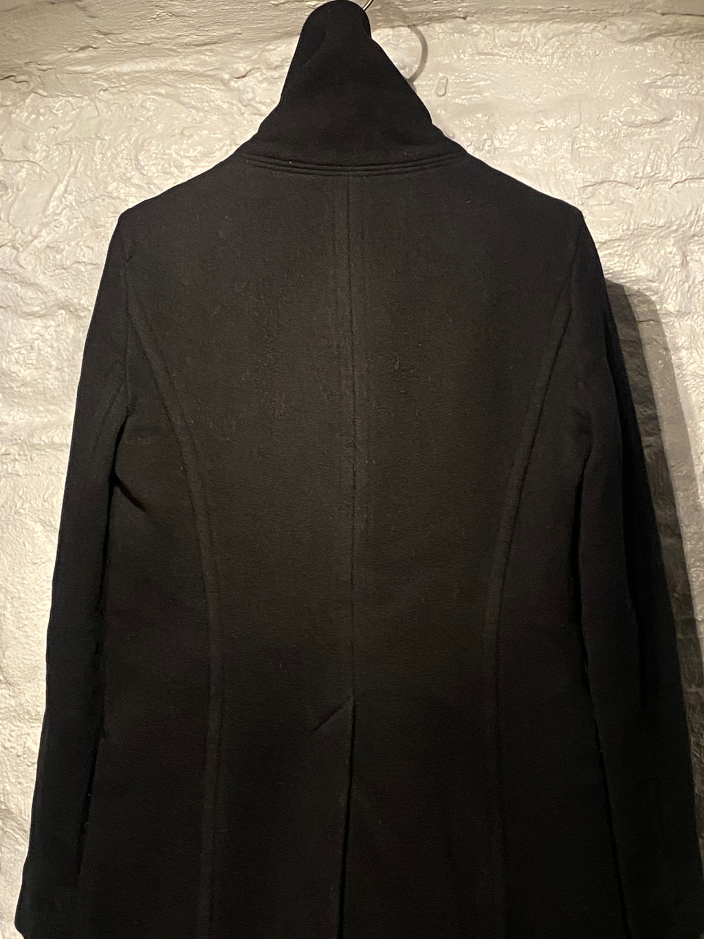 Helmut Lang Archive Black Wool with Leather Embellished Zipper Coat