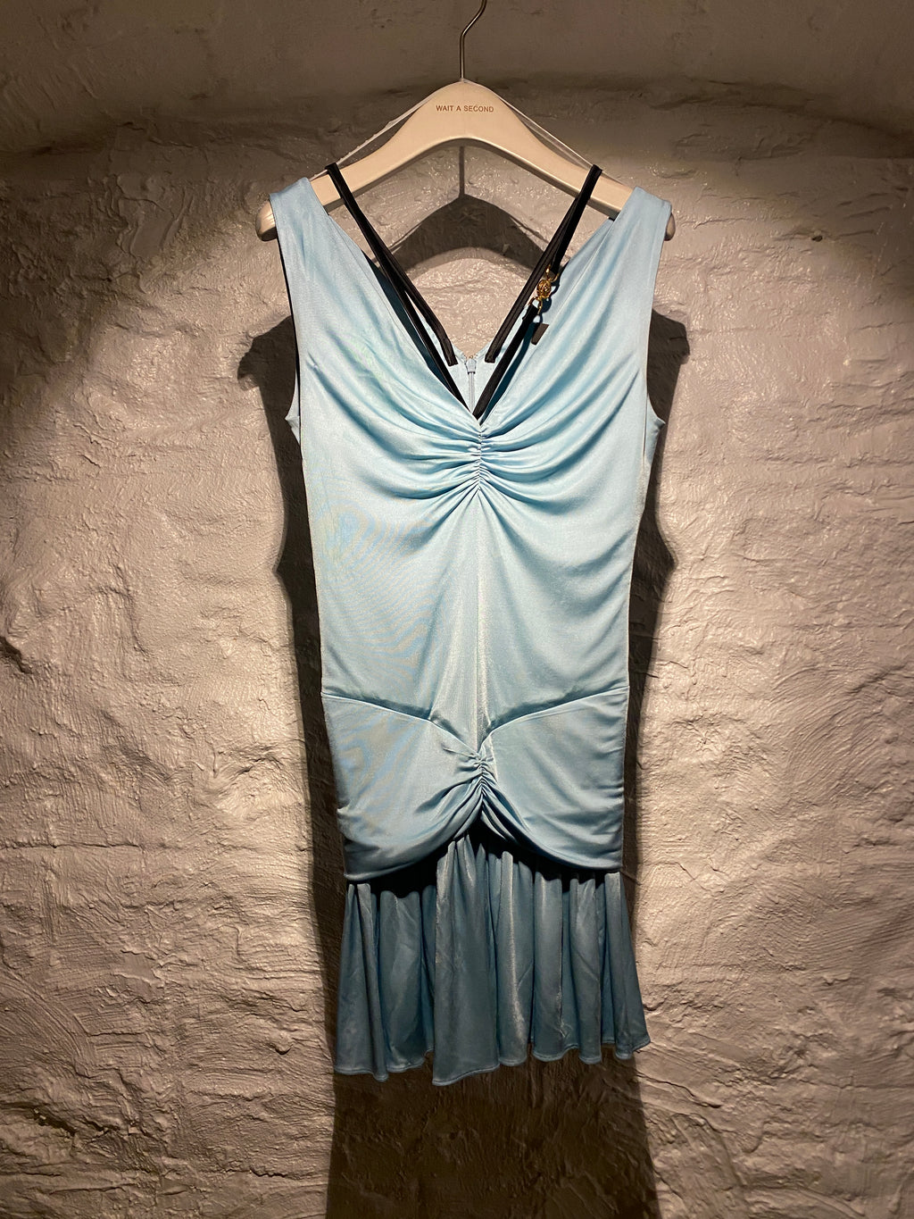 Versace Baby Blue Sleeveless Mini Dress with Leather strap