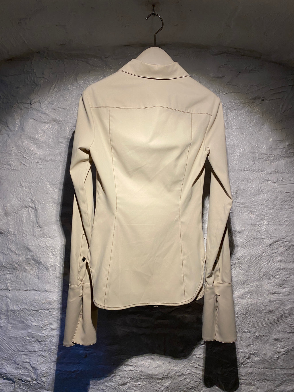 Priscavera Beige Bold Cuffs Long-Sleeve Button Shirt