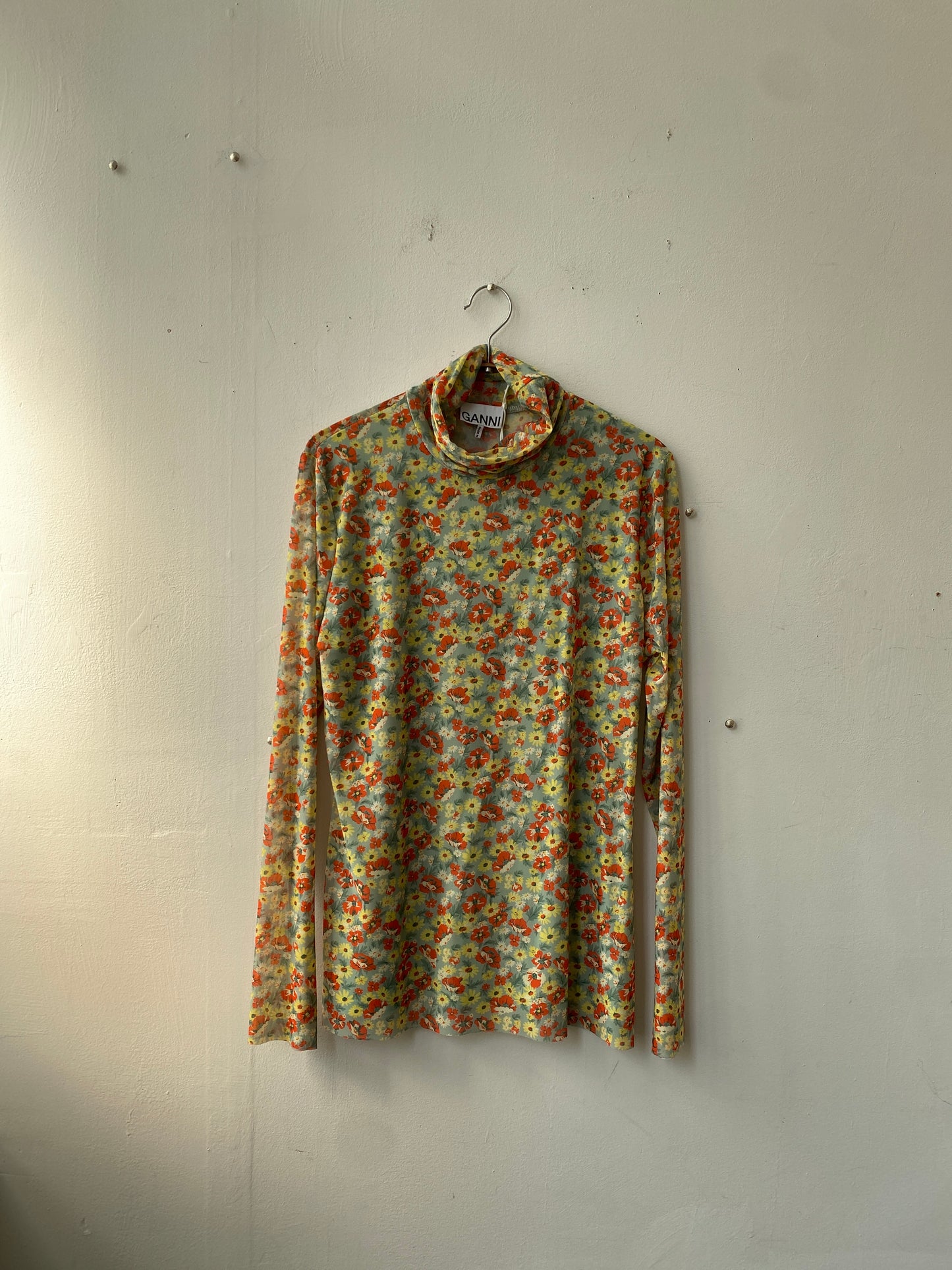 Ganni floral printed mesh shirt