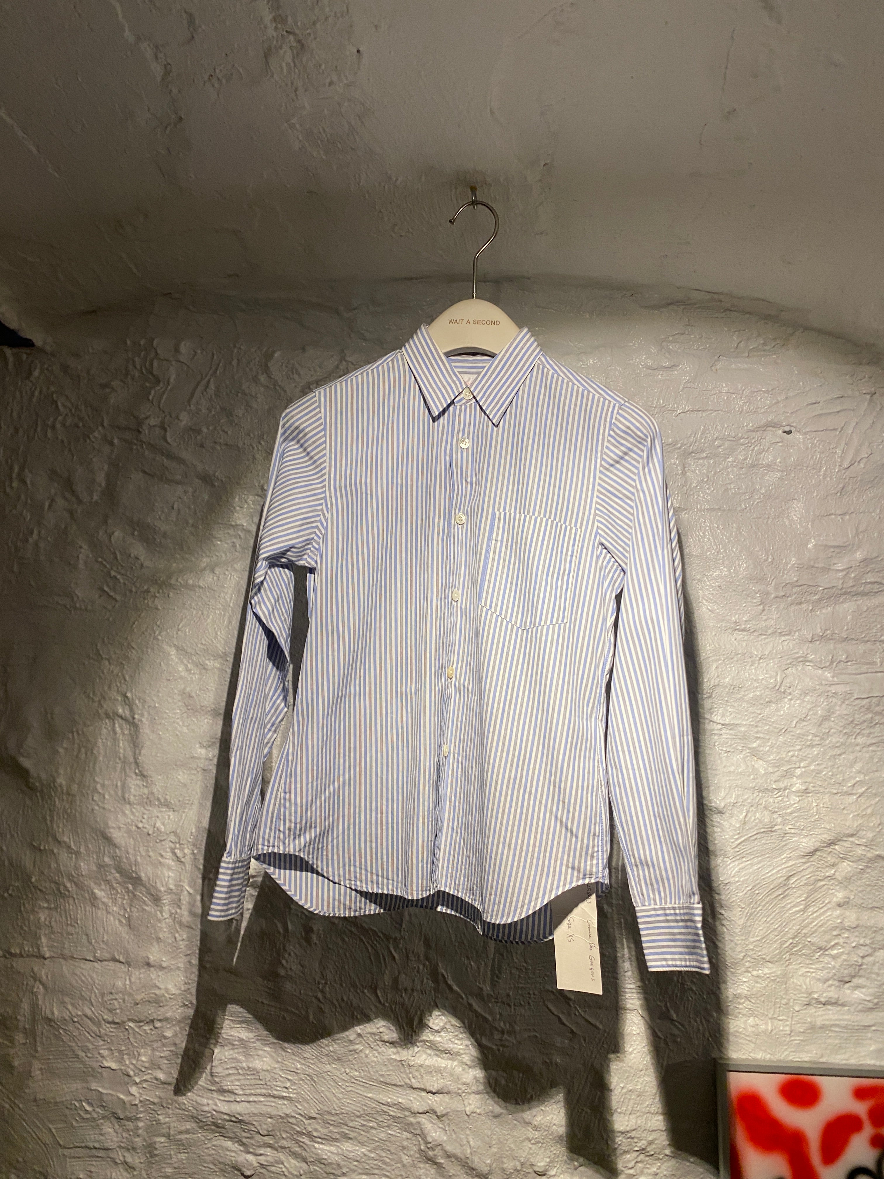 Comme des Garçons Blue White and Black Vertical Striped Long-Sleeve Shirt