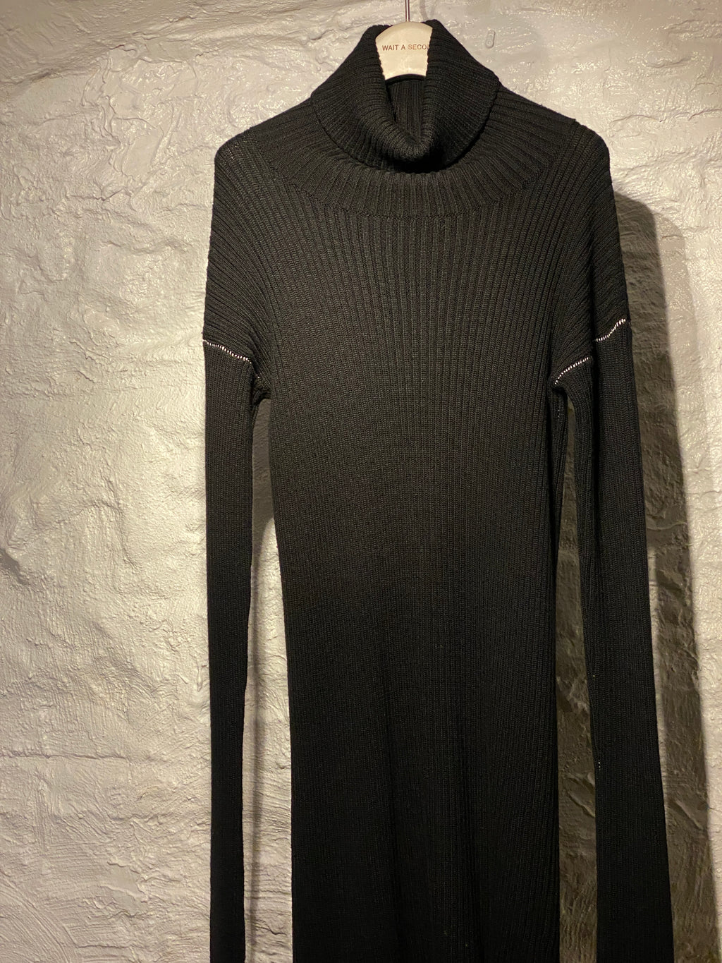 MM6 Maison Margiela Black Knitted Turtleneck Extra Long Sleeve Dress