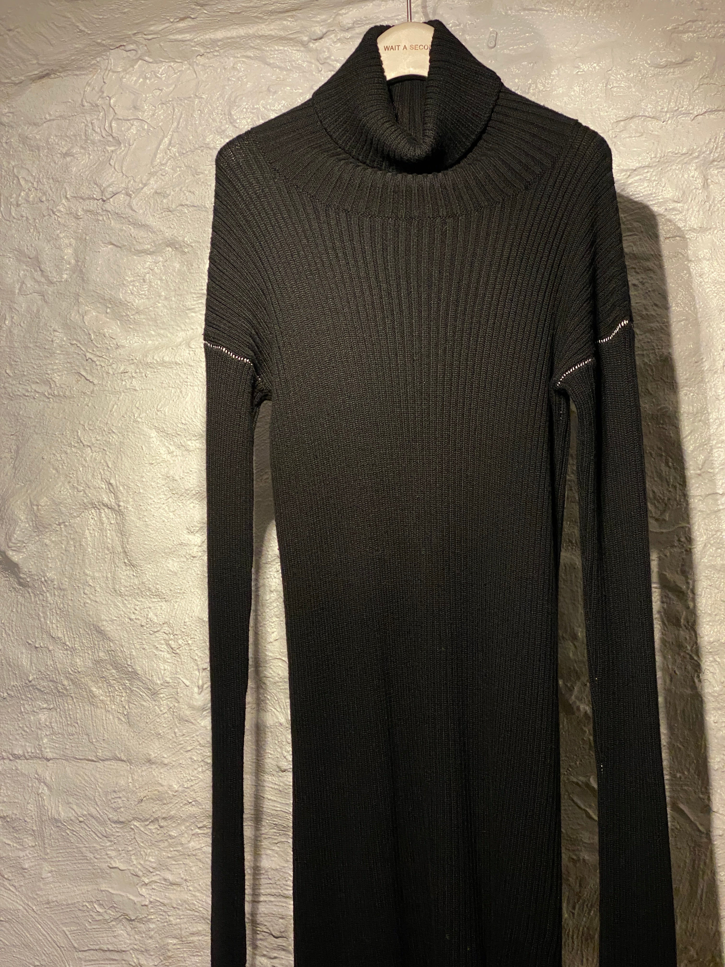 MM6 Maison Margiela Black Knitted Turtleneck Extra Long Sleeve Dress