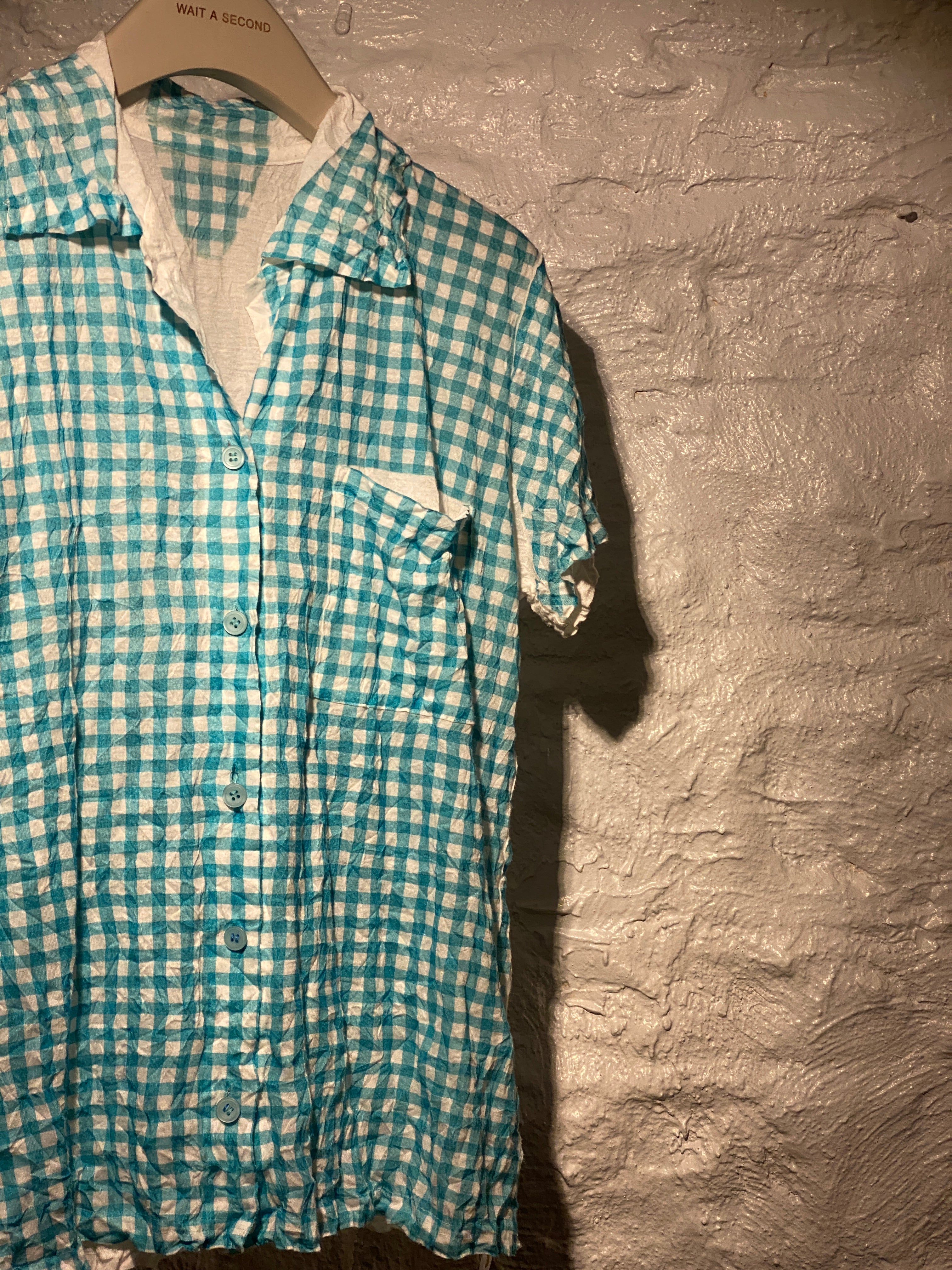 Issey Miyake Me White and Blue Plaid Short Sleeve Shirt