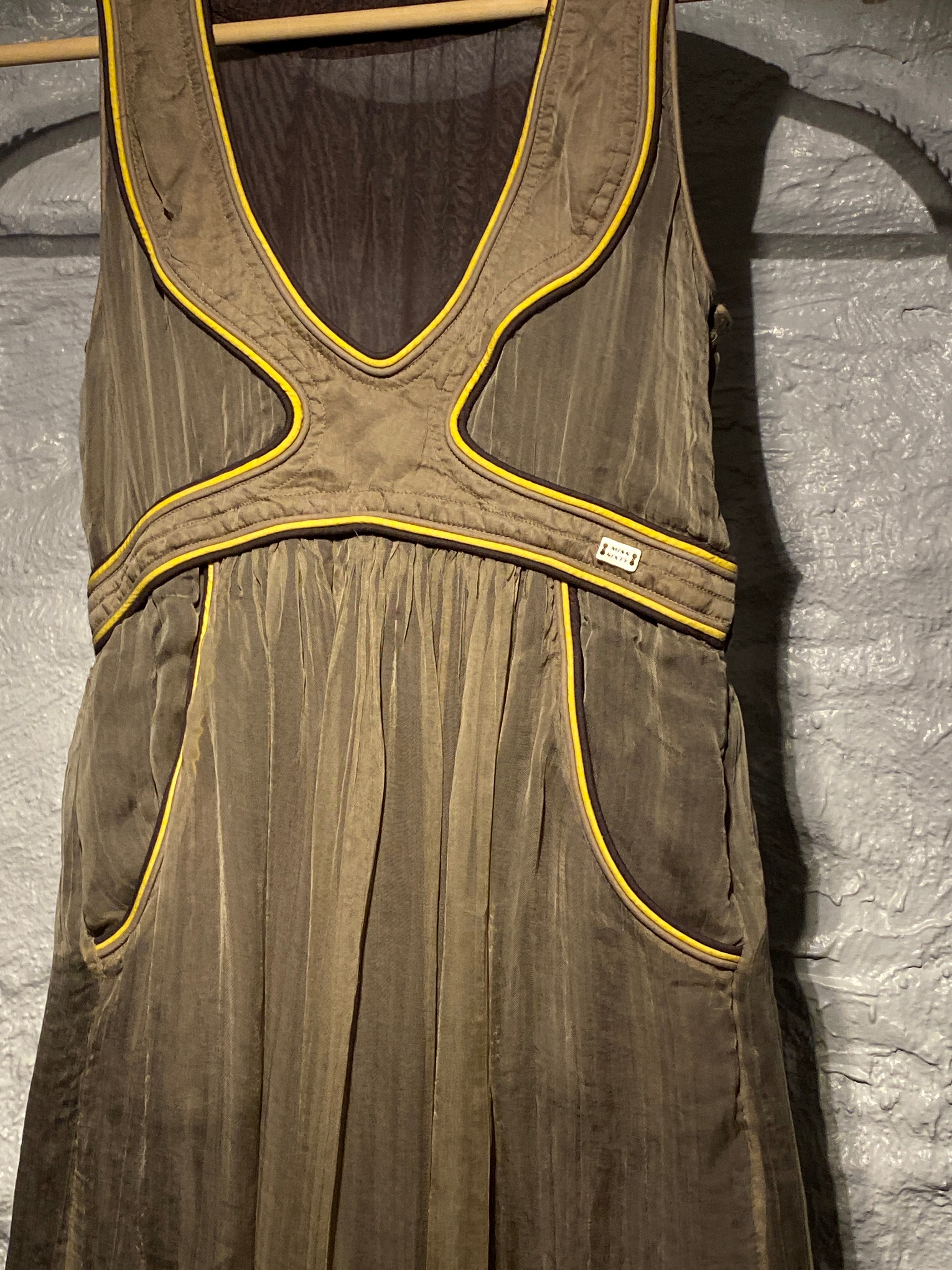 Miss Sixty Brown Yellow Layered Mesh Dress