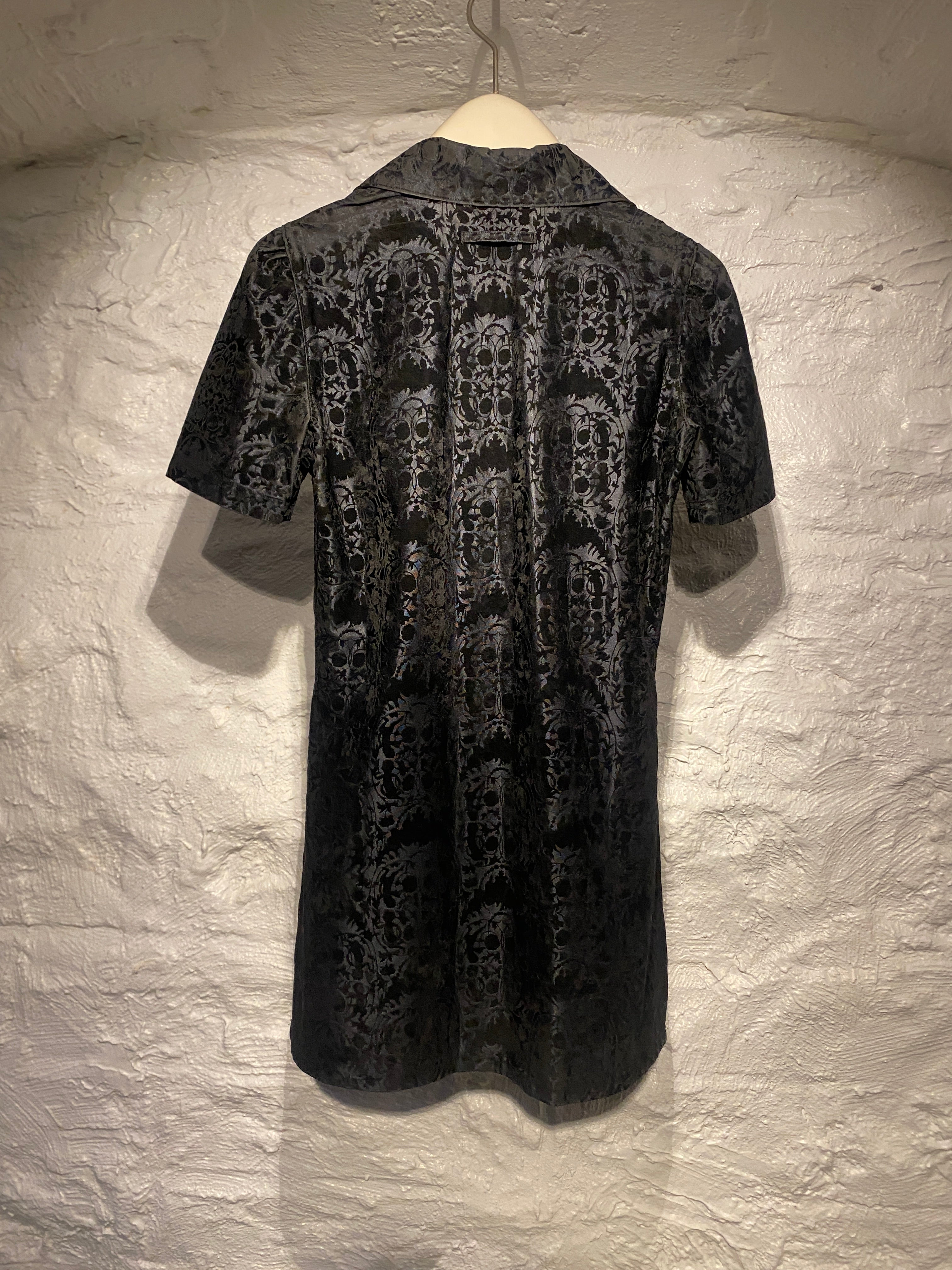 Jean Paul Gaultier Black Jacquard Flower Buttons down Shirt Dress