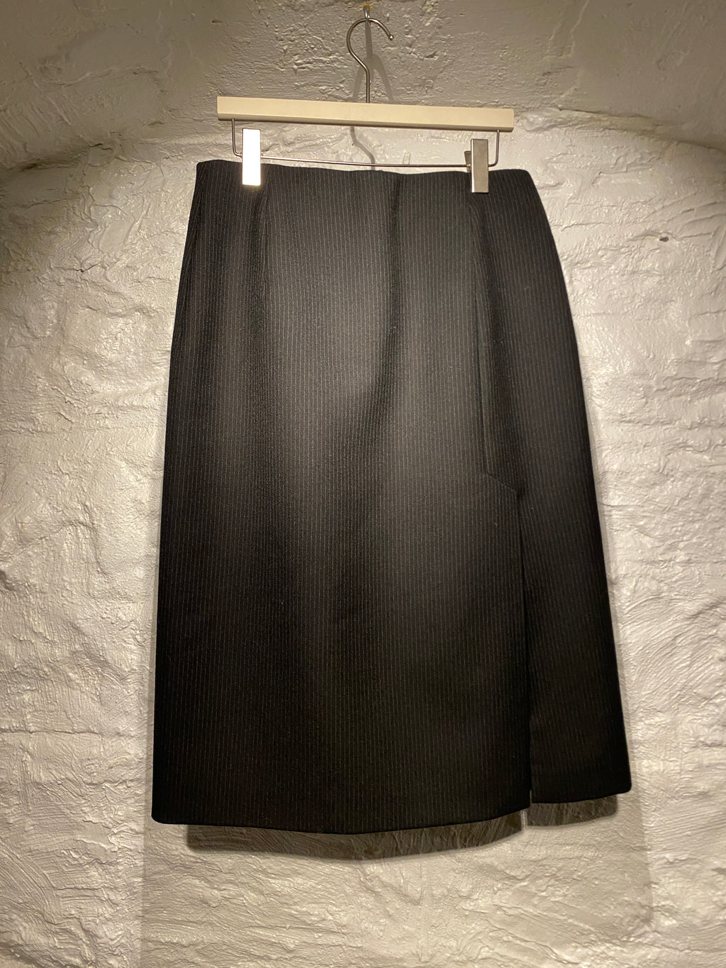 Prada Black Stripe Tailoring Wrap Mid Skirt