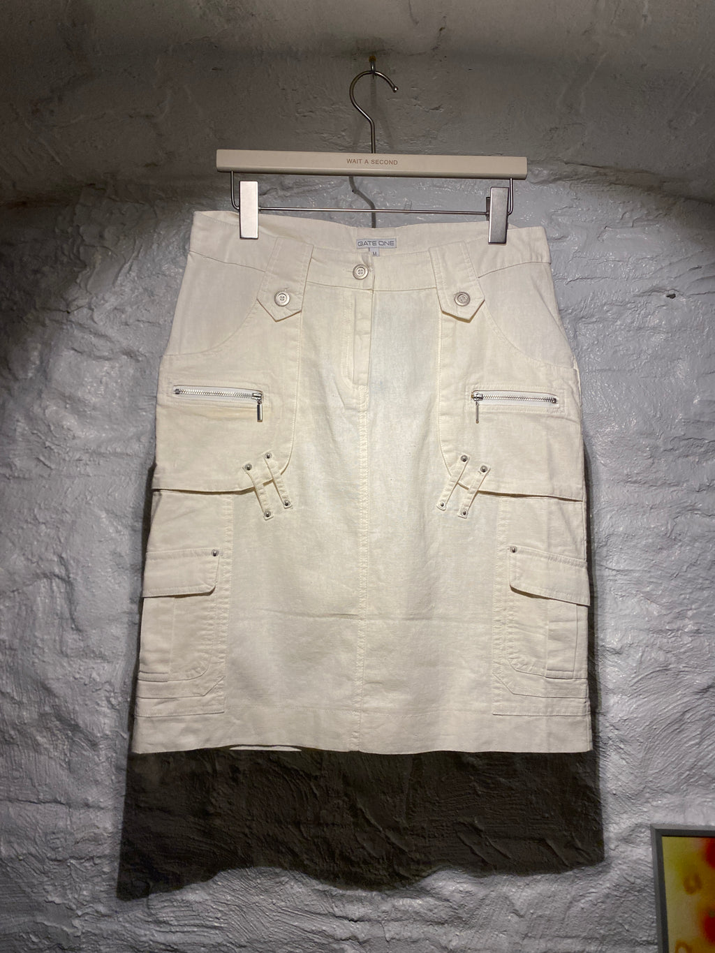 Gate One White Linen Cotton Blend Pockets Midi Skirt