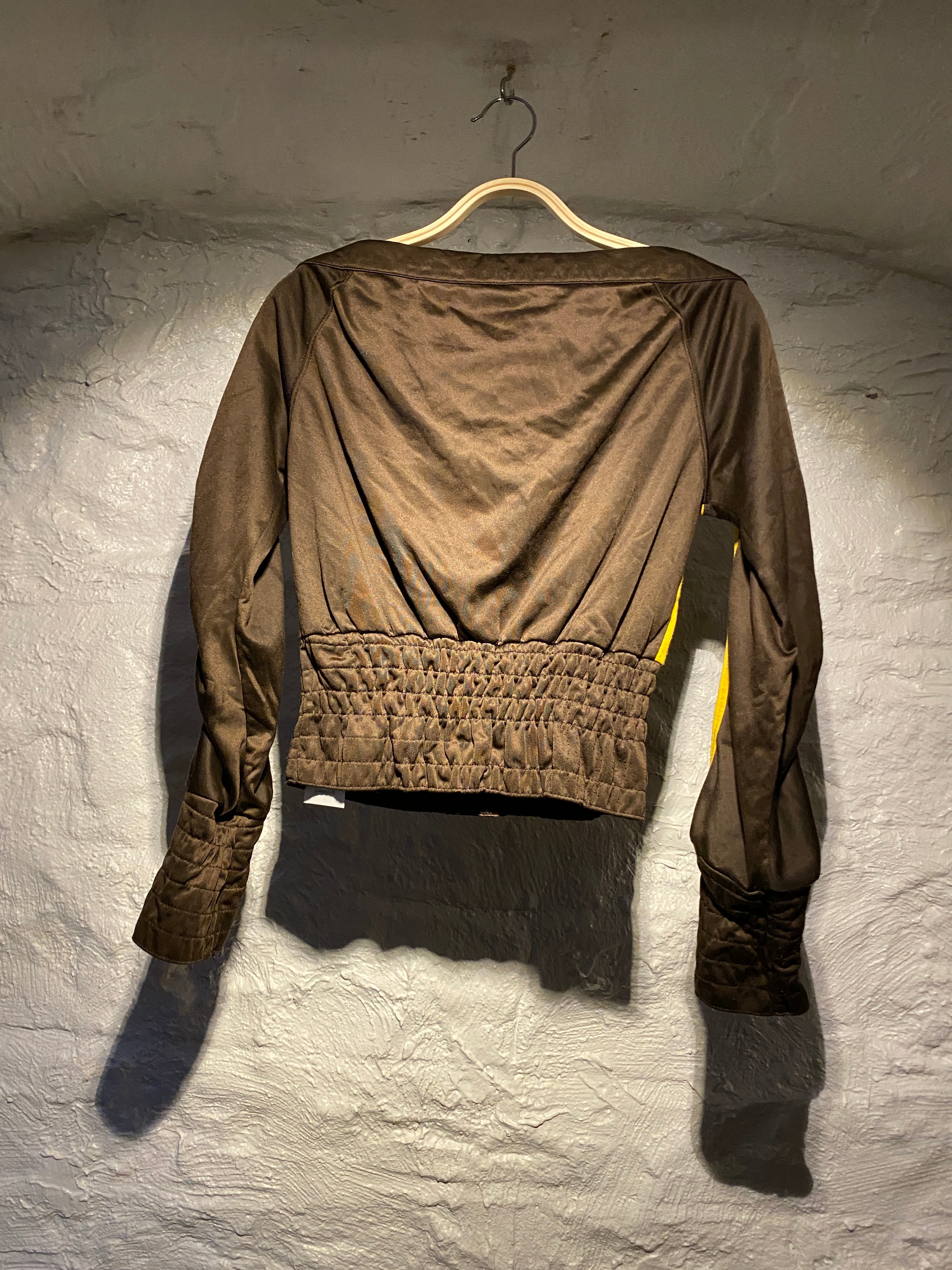 Miss Sixty Brown Yellow Ribbed Wide Shoulder Top