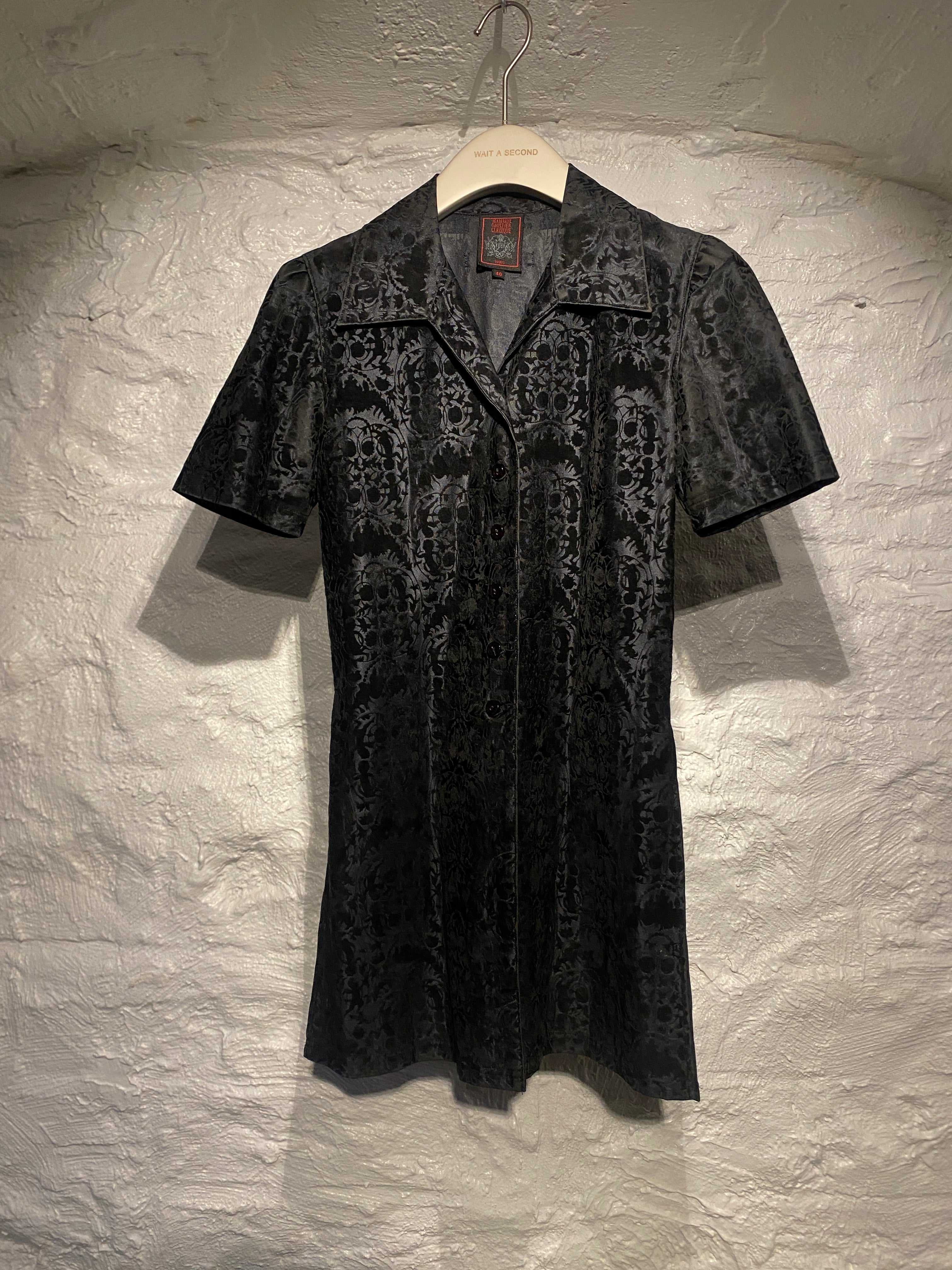 Jean Paul Gaultier Black Jacquard Flower Buttons down Shirt Dress