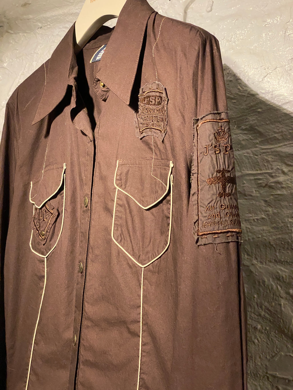 Jean Paul Gaultier Brown Patches White Outlined Long-Sleeve Shirt