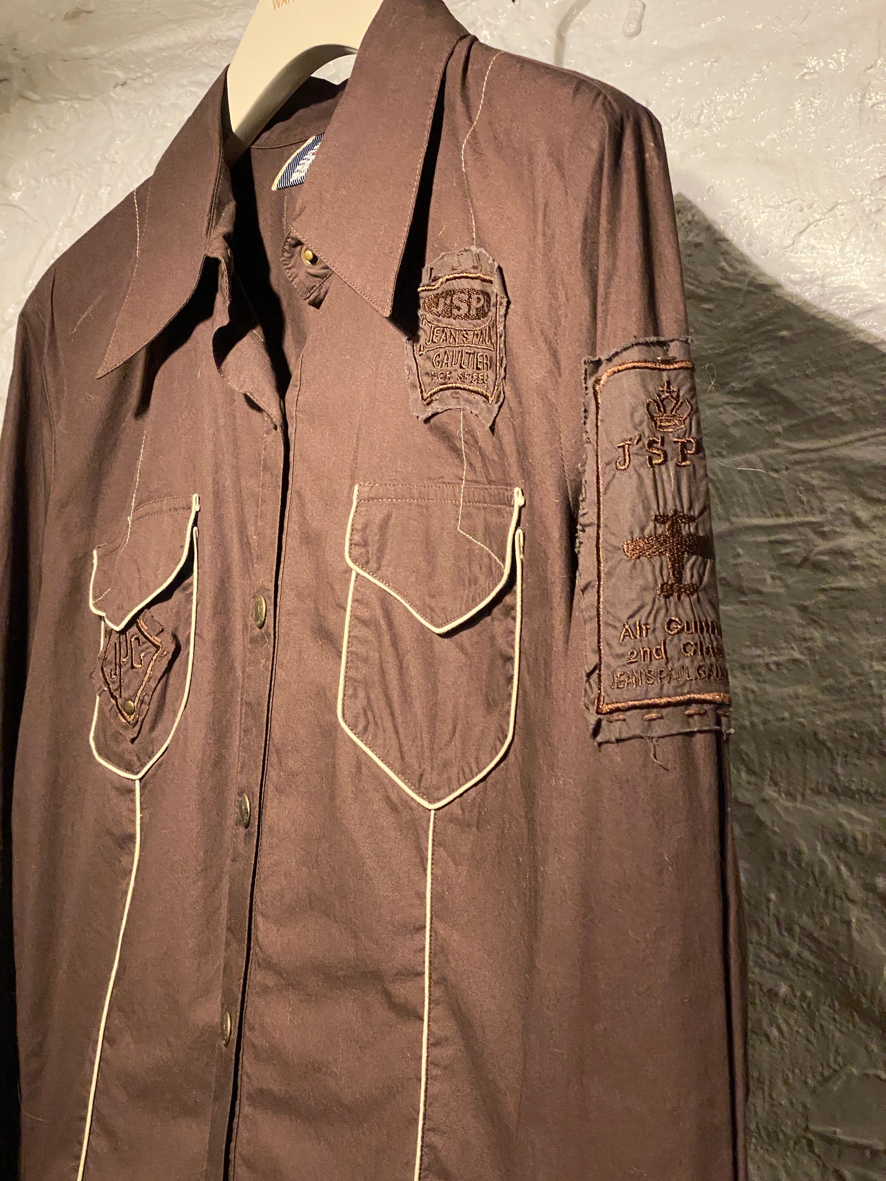 Jean Paul Gaultier Brown Patches White Outlined Long-Sleeve Shirt