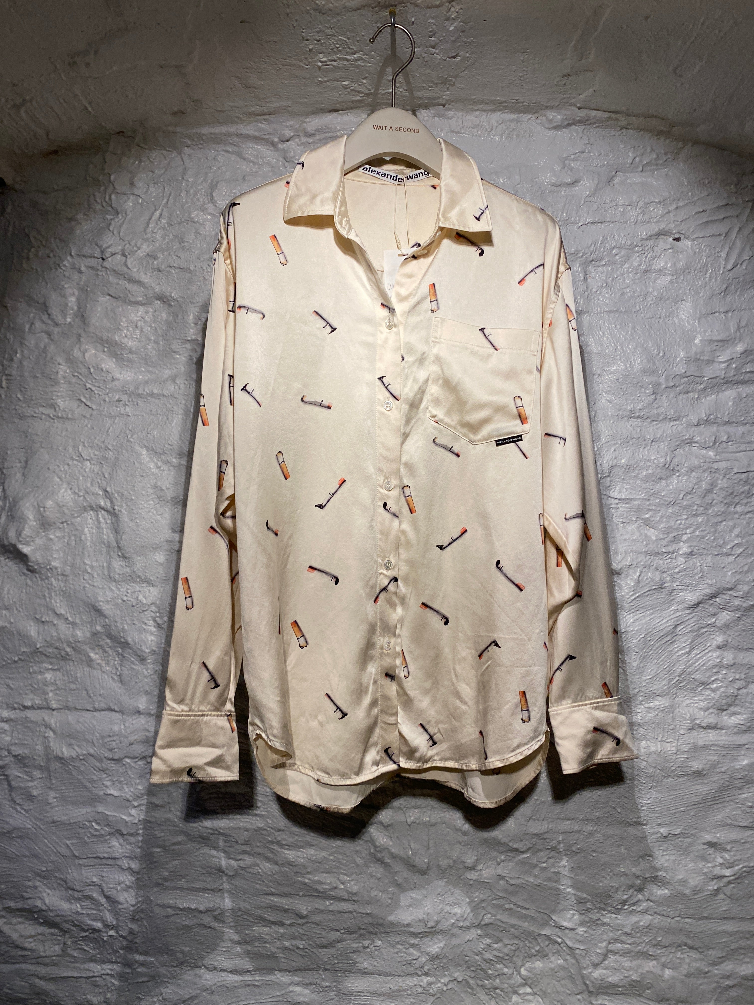 Alexander Wang Off-White Cigarette Printed Silk Shirt
